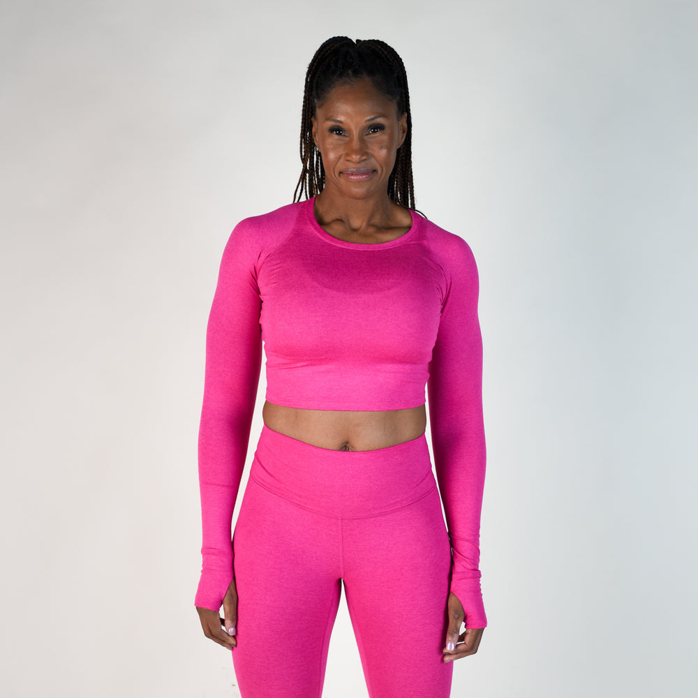Heather Pink Women's Long Sleeve Shirt - Cropped - Foundation