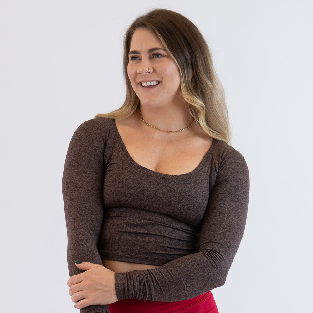 Heather Brown Women's Long Sleeve Shirt - Scoop Neck - Foundation