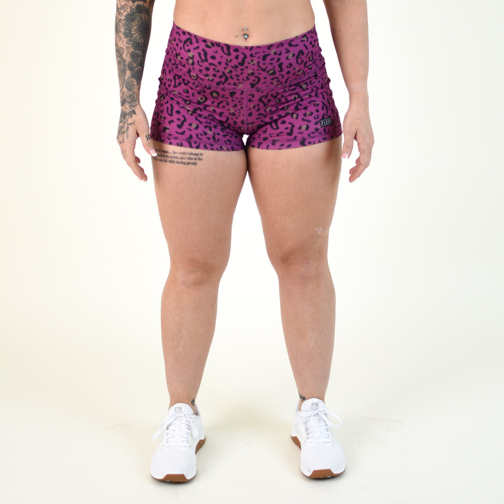 Violet Quartz Leopard Mid Rise Contour Training Shorts For Women