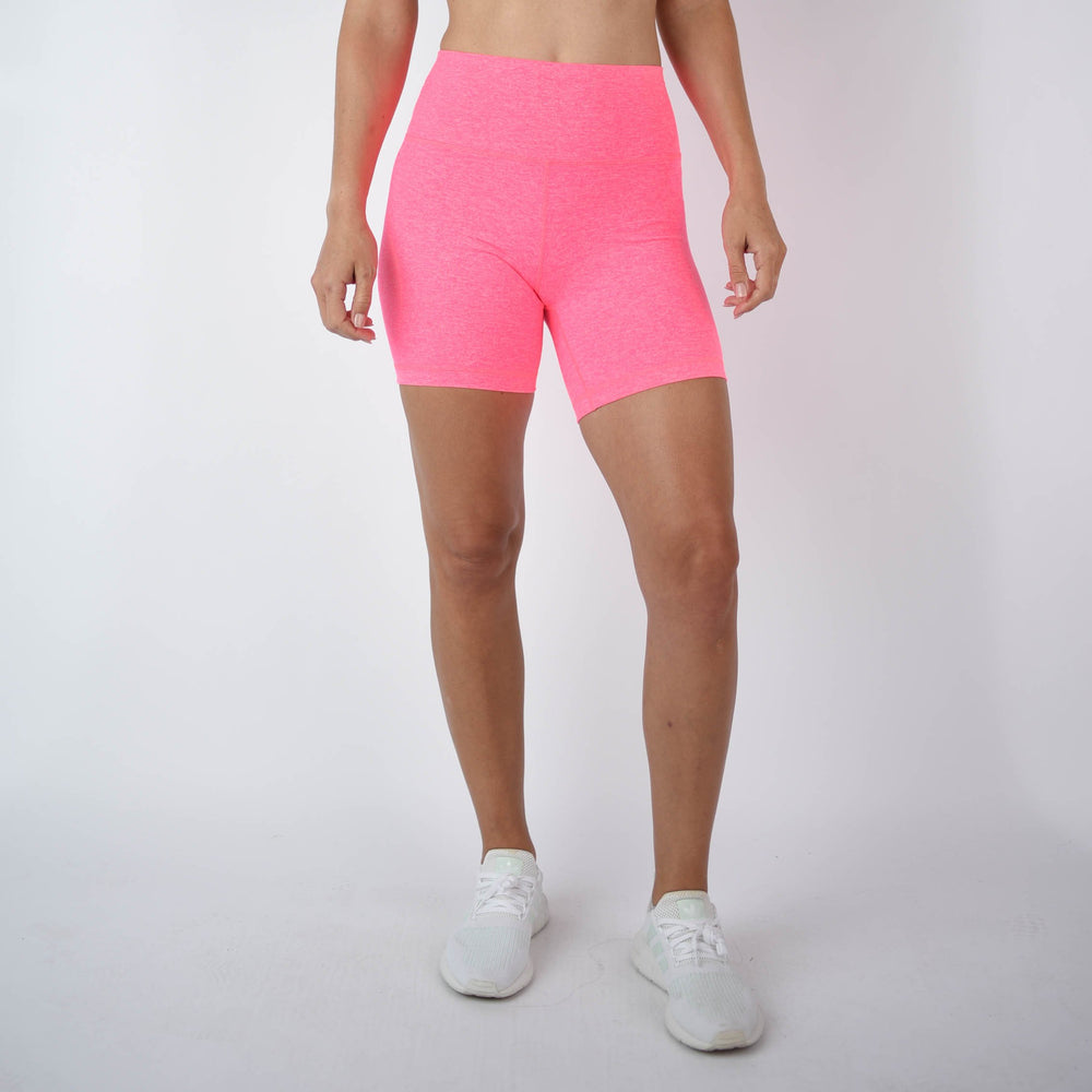 Heather Electric Pink Biker Shorts - 6" Inseam