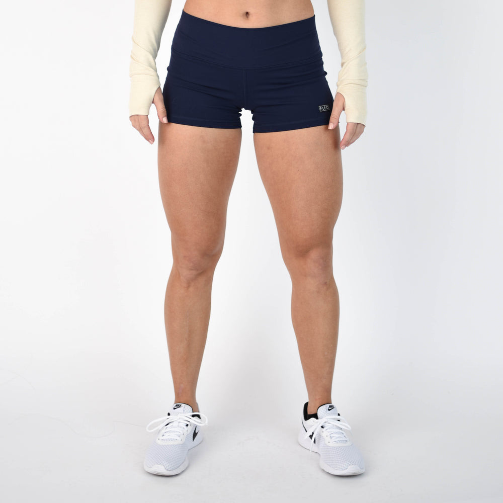 Classic Navy Mid Rise Contour Training Shorts For Women