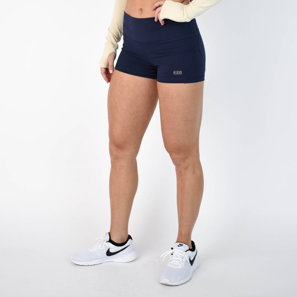 Classic Navy Mid Rise Contour Training Shorts For Women