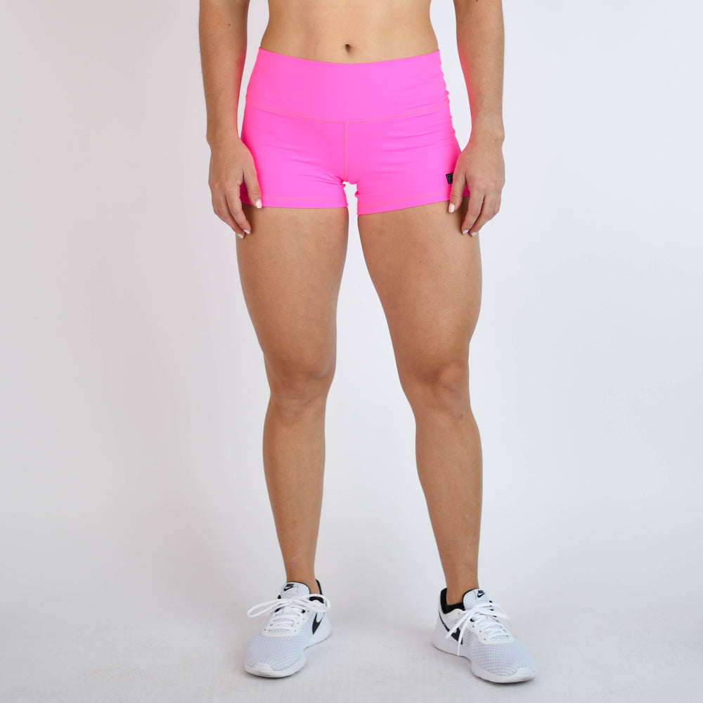 Neon Pink Mid Rise Contour Training Shorts For Women