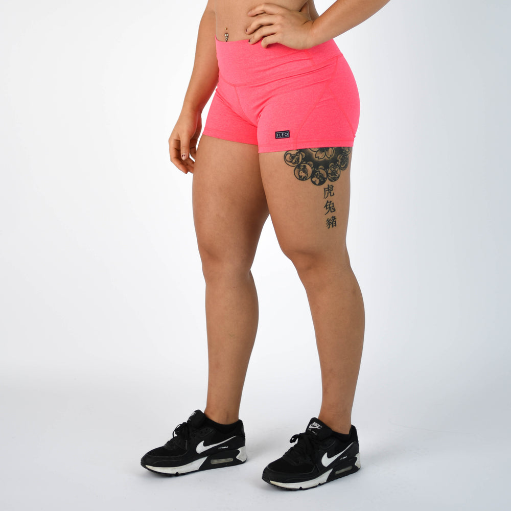 Heather Neon Punch Mid Rise Contour Training Shorts For Women