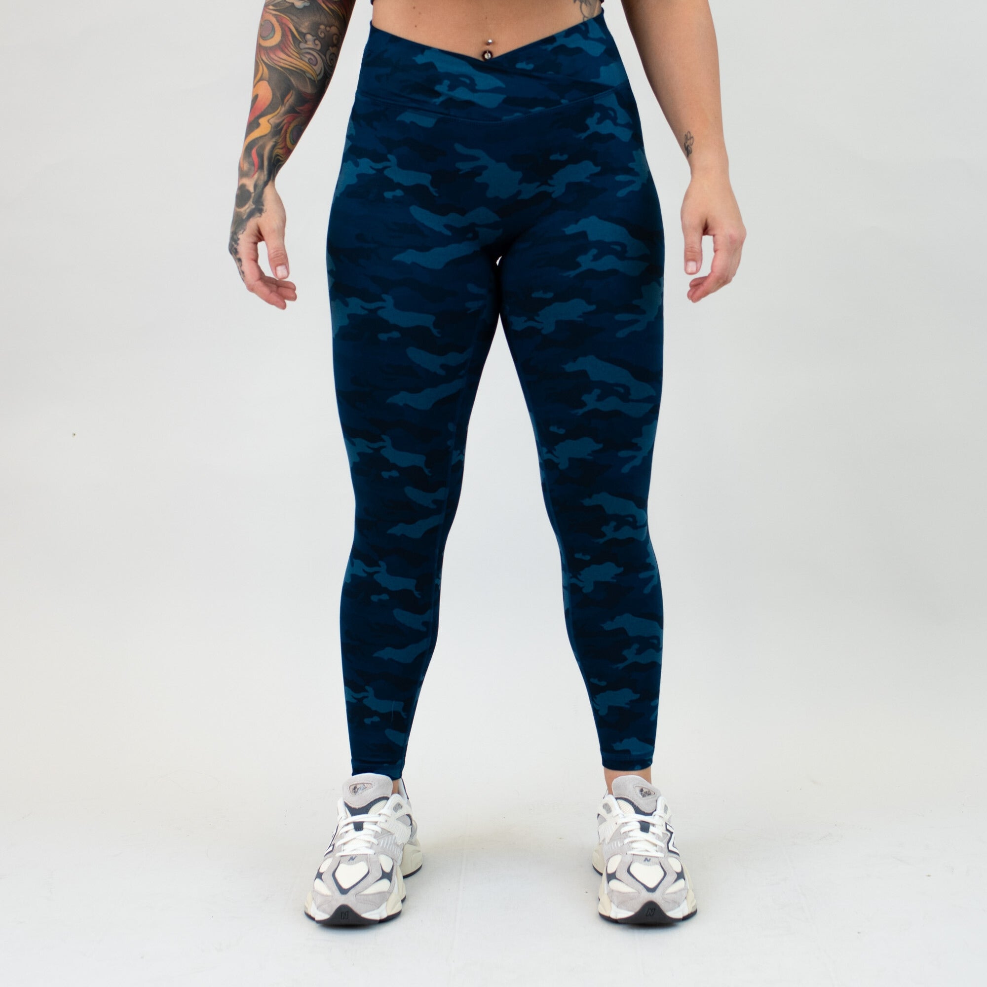 Heather Sailor Blue Camo V Waistband Leggings 7/8 25" - Mid High Rise