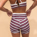 Heather White Multi Stripe Contrast Core Short 5" - No Front Seam - High Rise by FLEO - 2