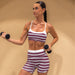 Heather White Multi Stripe Contrast Core Short 5" - No Front Seam - High Rise by FLEO - 3