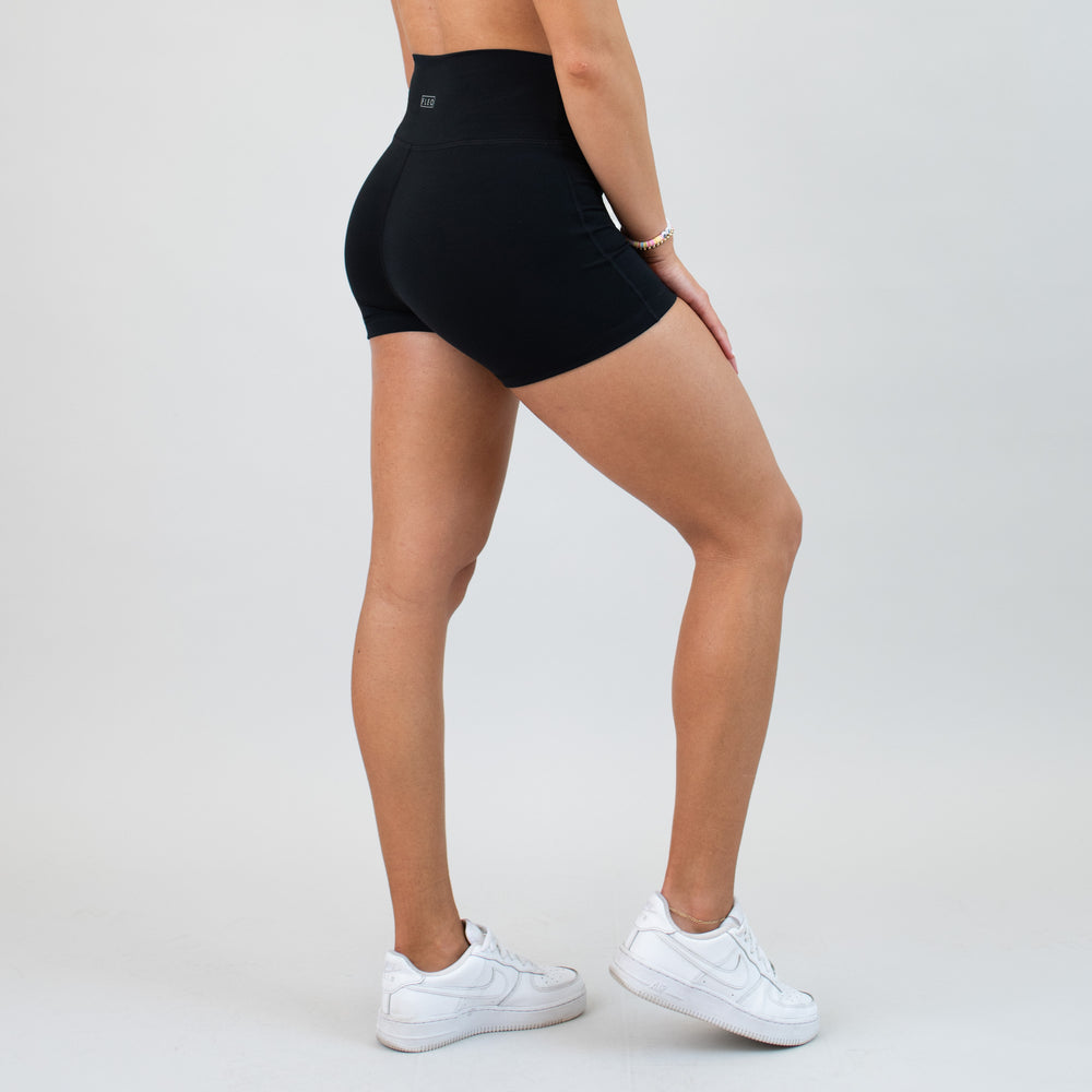 Black No Front Seam High Rise Spandex Shorts