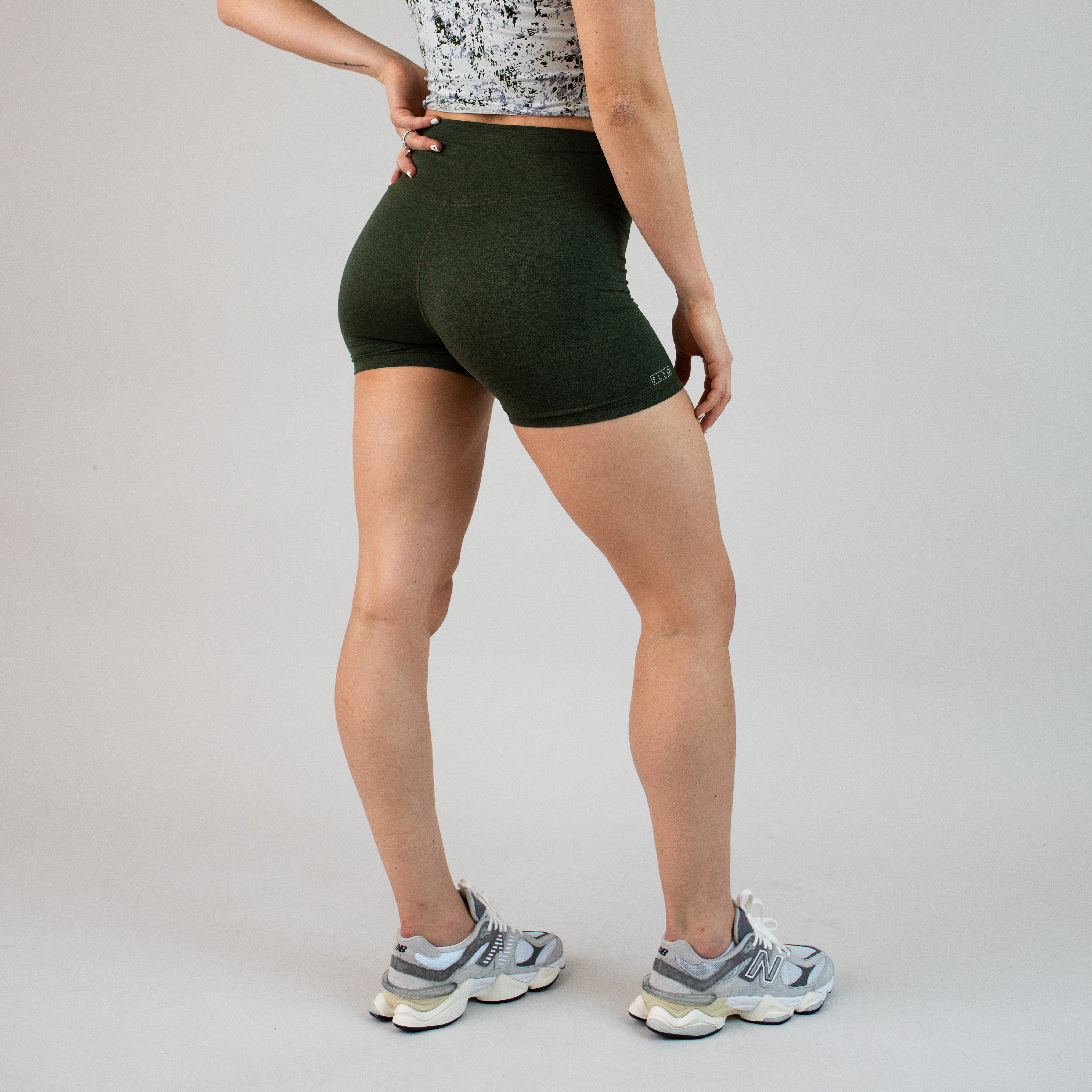 Heather Green Contoured High Rise Spandex Short - 5" - Go Go