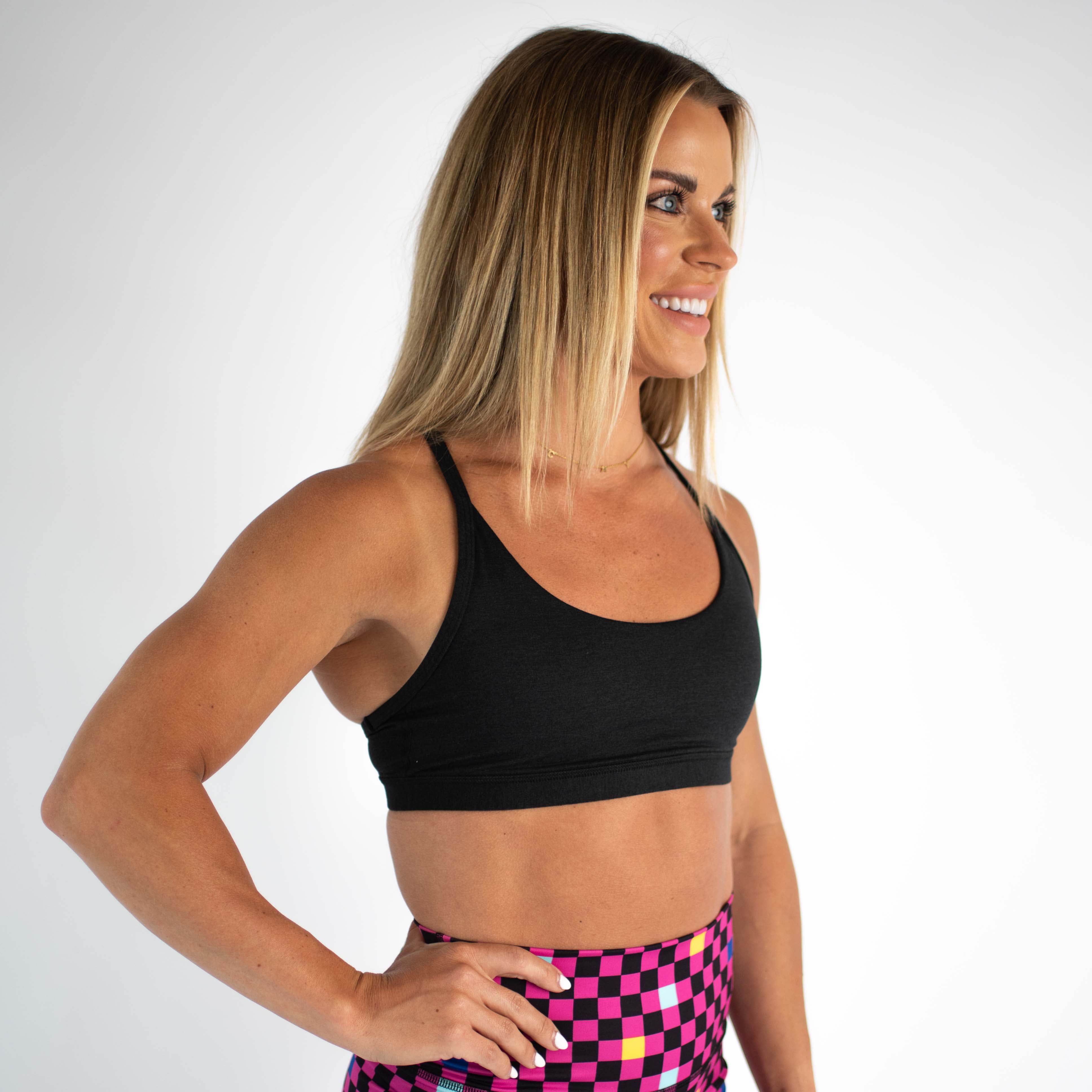 Heather Black Racerback Sports Bra - Cami