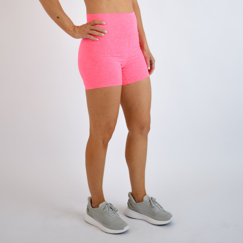 Heather Electric Pink High Rise Spandex Shorts
