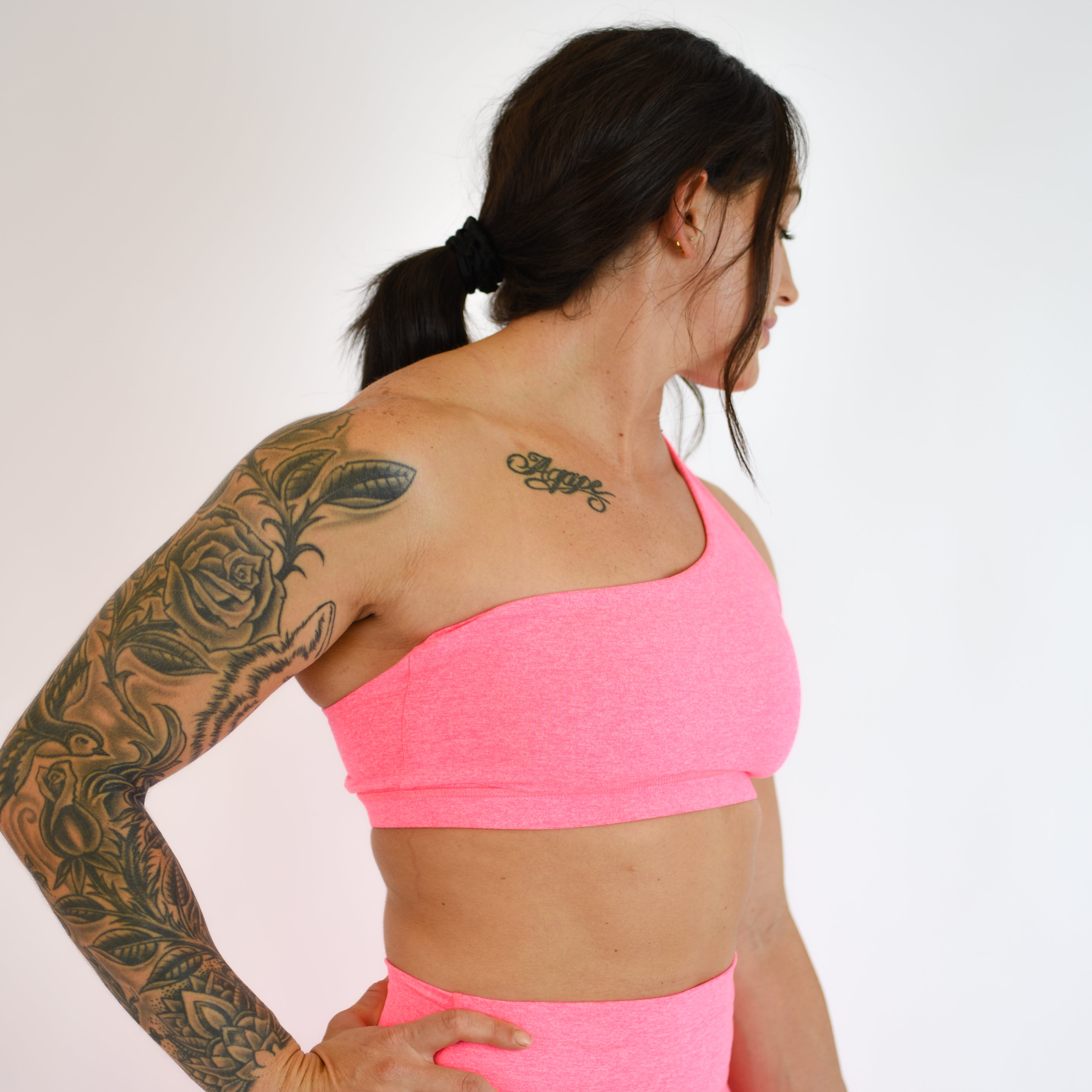 Heather Pink One Shoulder Sports Bra - Sylvie