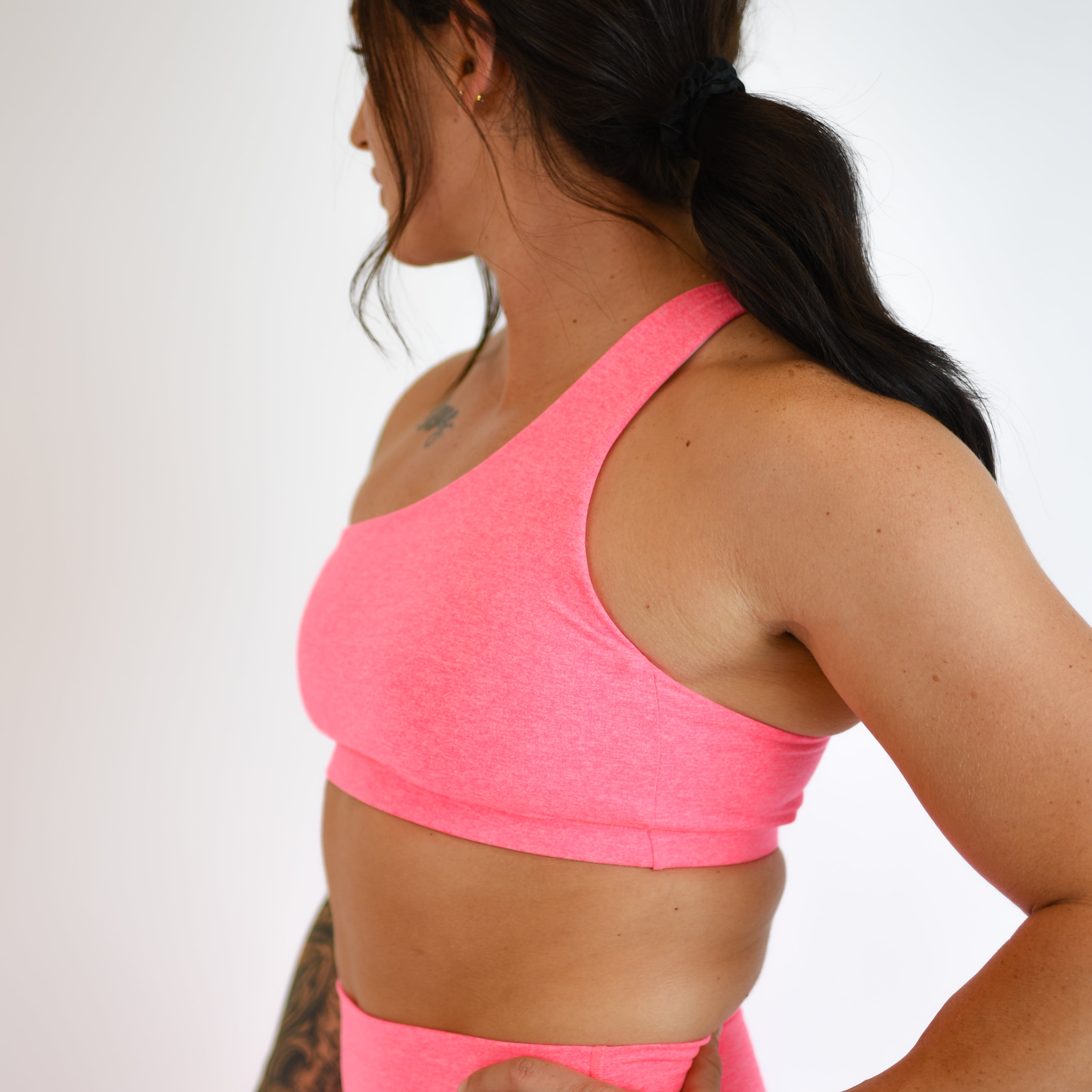 Heather Pink One Shoulder Sports Bra - Sylvie