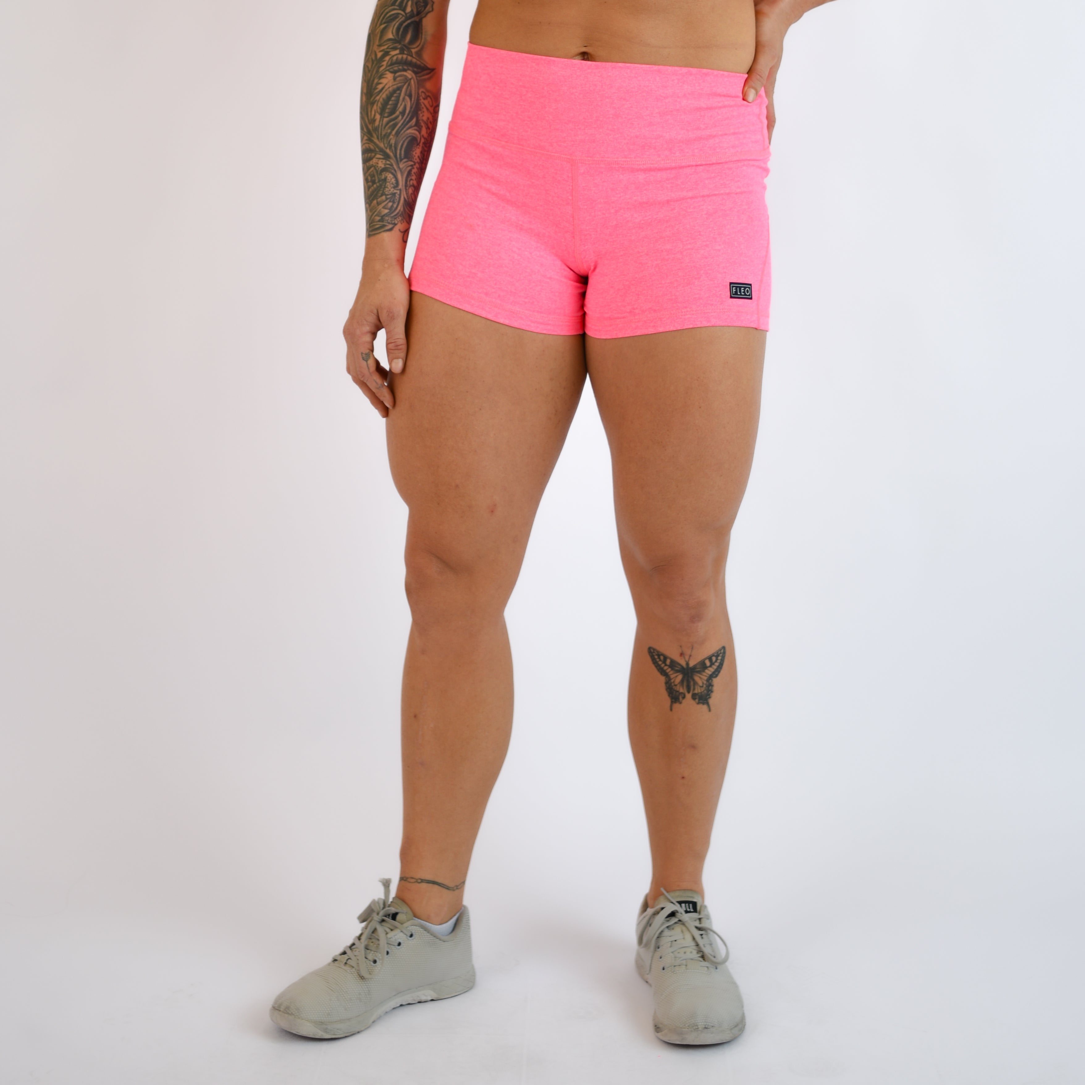 Heather Electric Pink Mid Rise Contour Training Shorts For Women