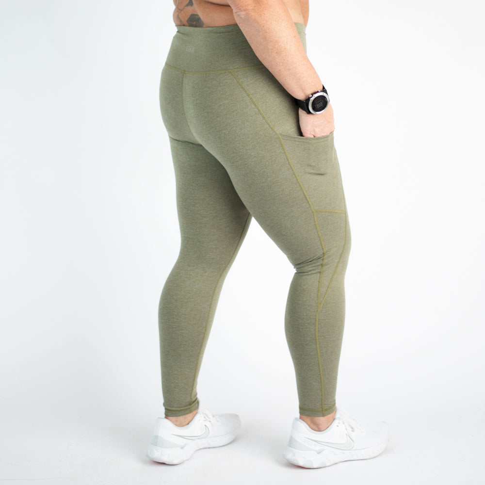 Olive Shark Pocket Leggings - Reverie - Bounce Fabric