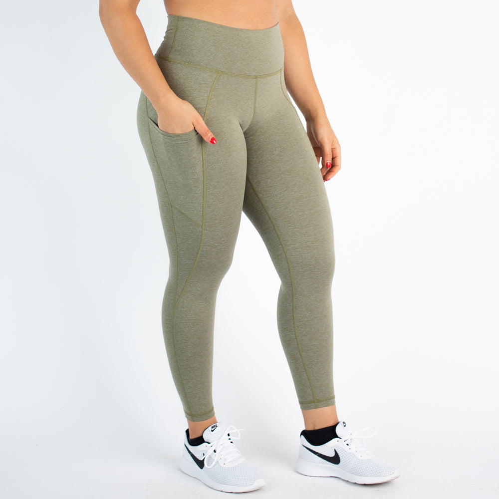 Olive Shark Pocket Leggings - Reverie - Bounce Fabric