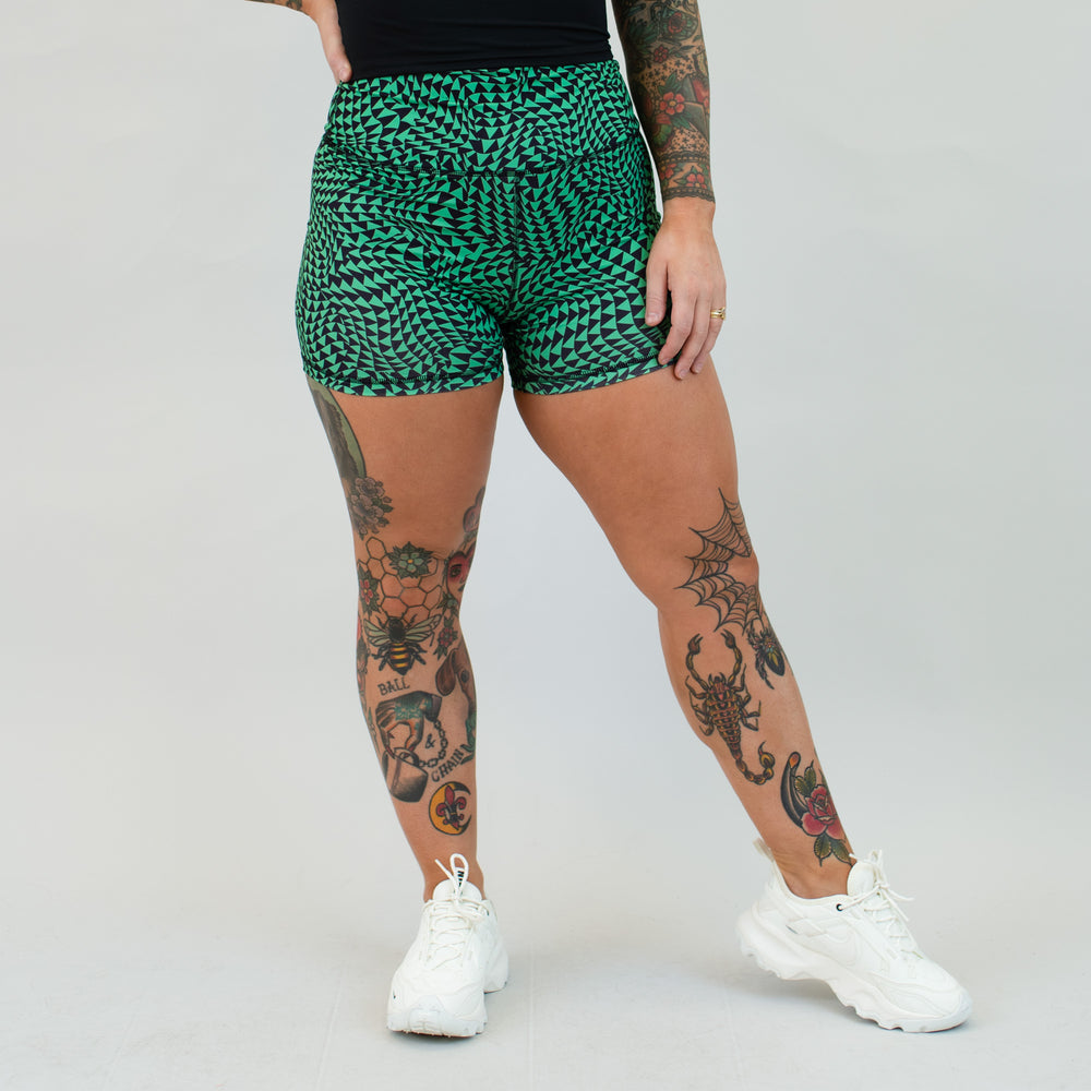 Triangle Trip Green High Rise Spandex Shorts