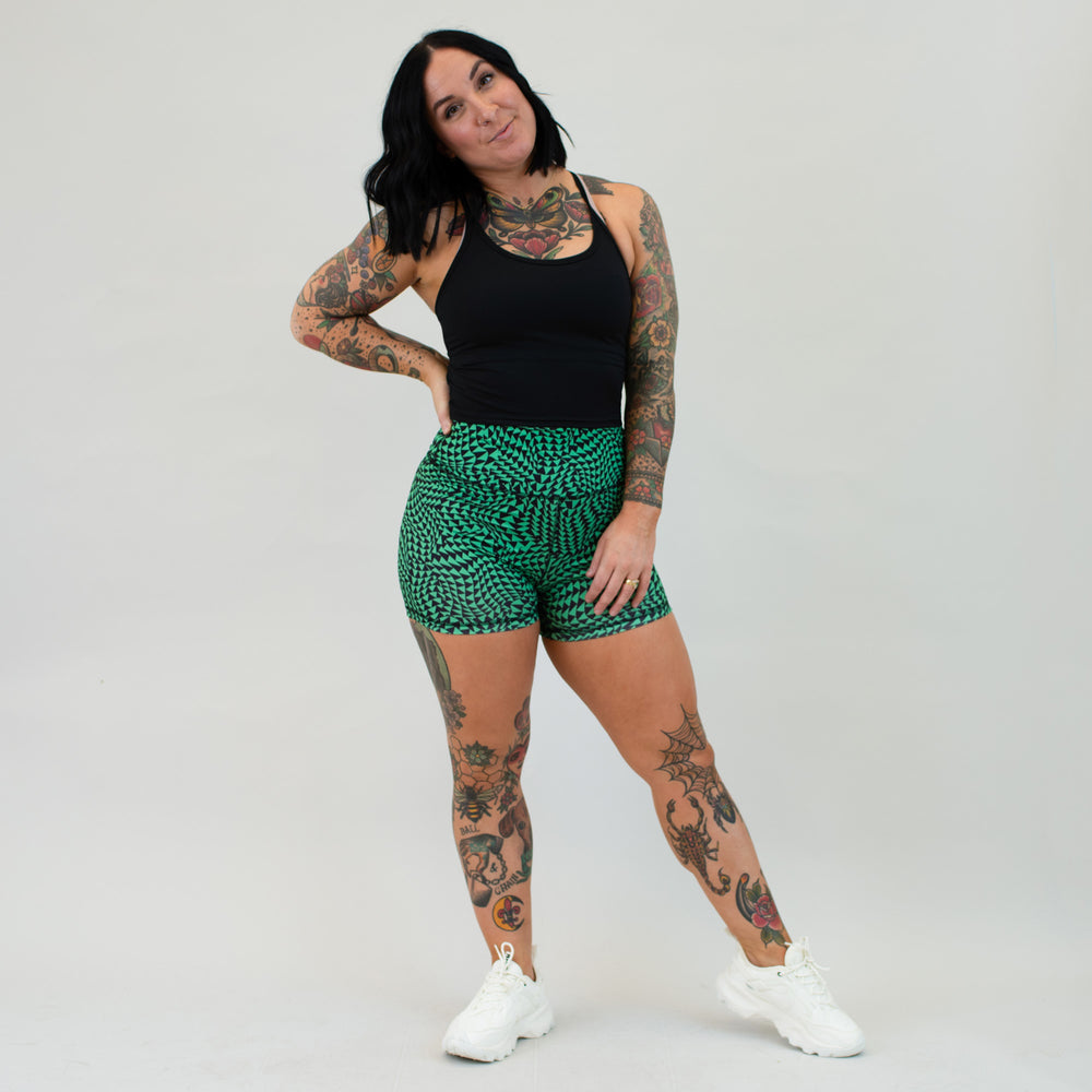 Triangle Trip Green High Rise Spandex Shorts