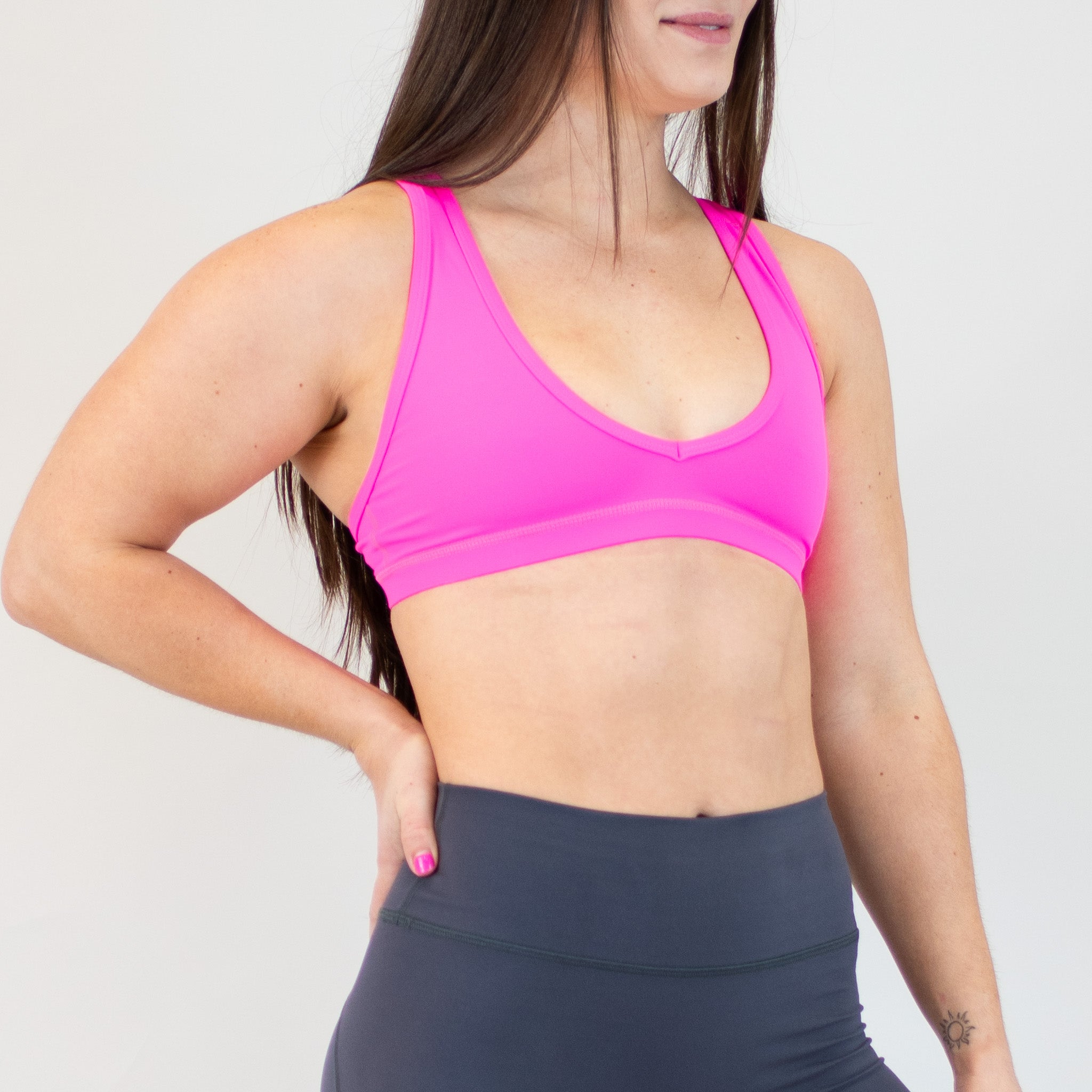 Neon Pink V Back Sports Bra - VaVaVoom 