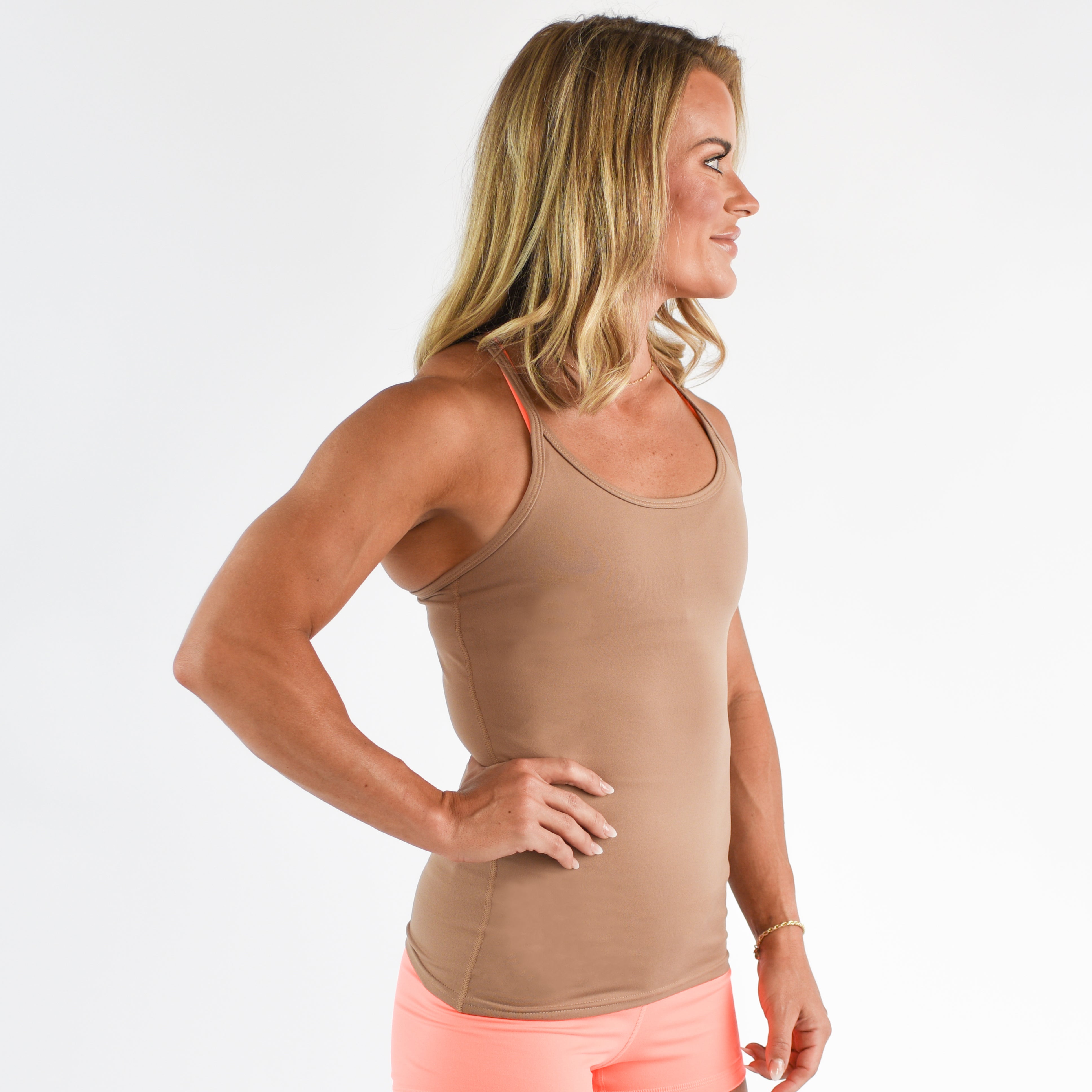 Light Brown Full Length Workout Tank - Switch Up