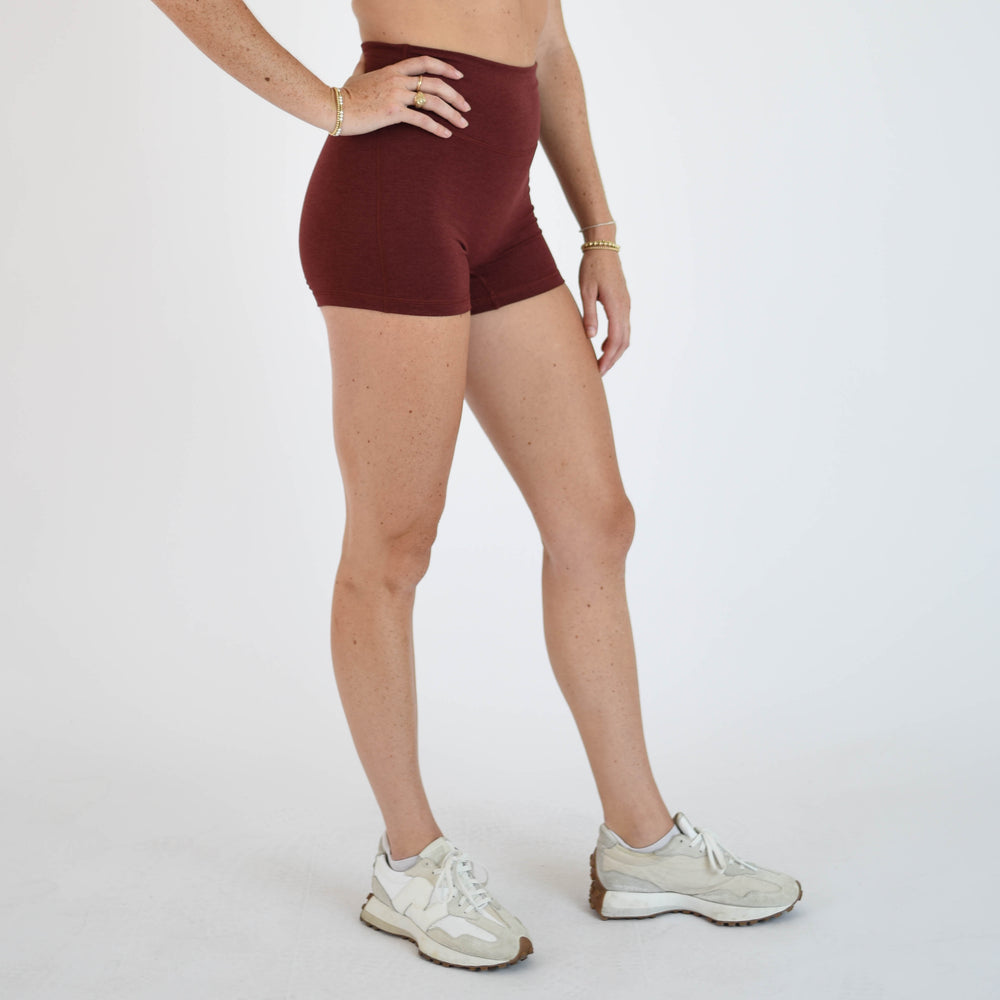 Heather Cabernet No Front Seam High Rise Spandex Shorts