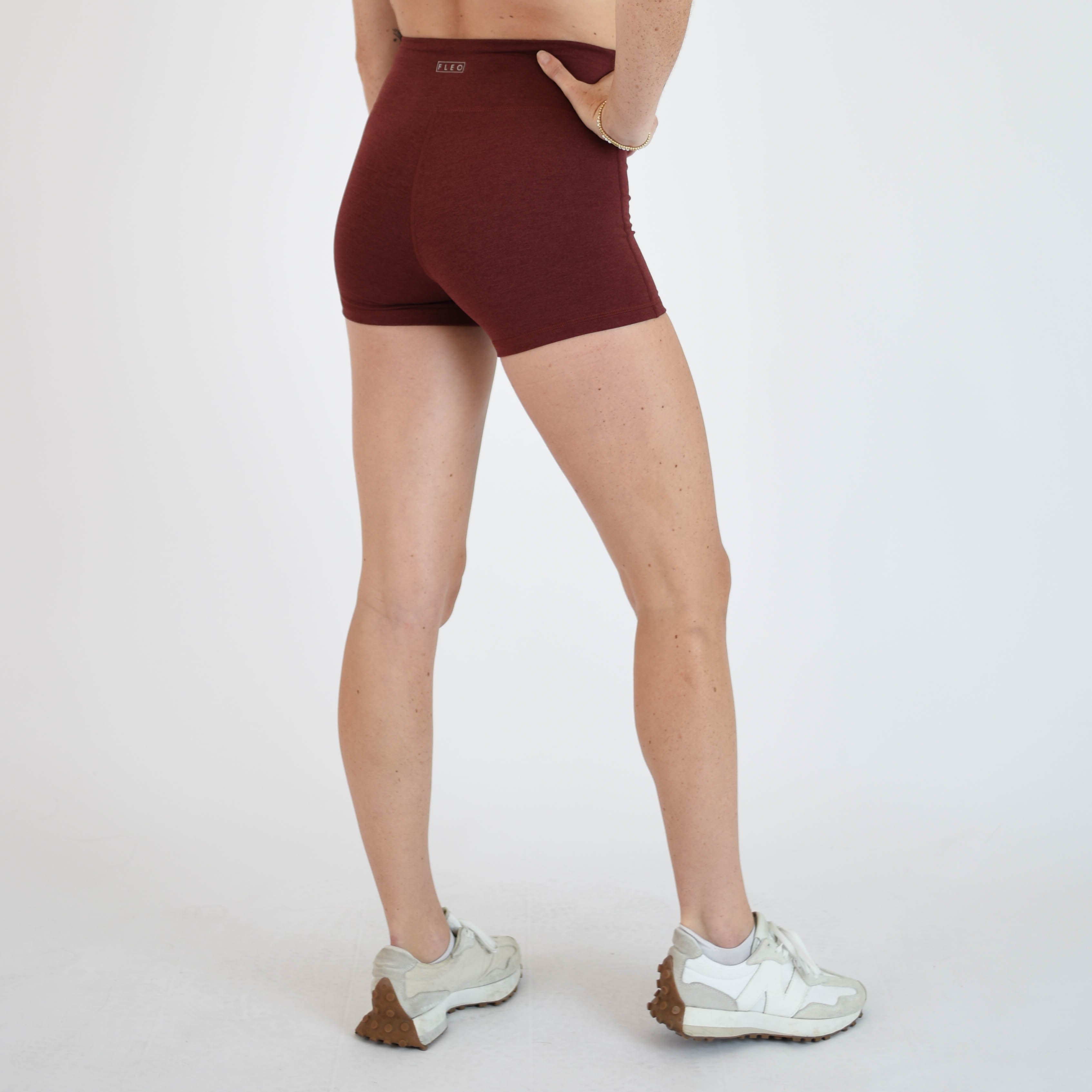 Heather Cabernet No Front Seam High Rise Spandex Shorts