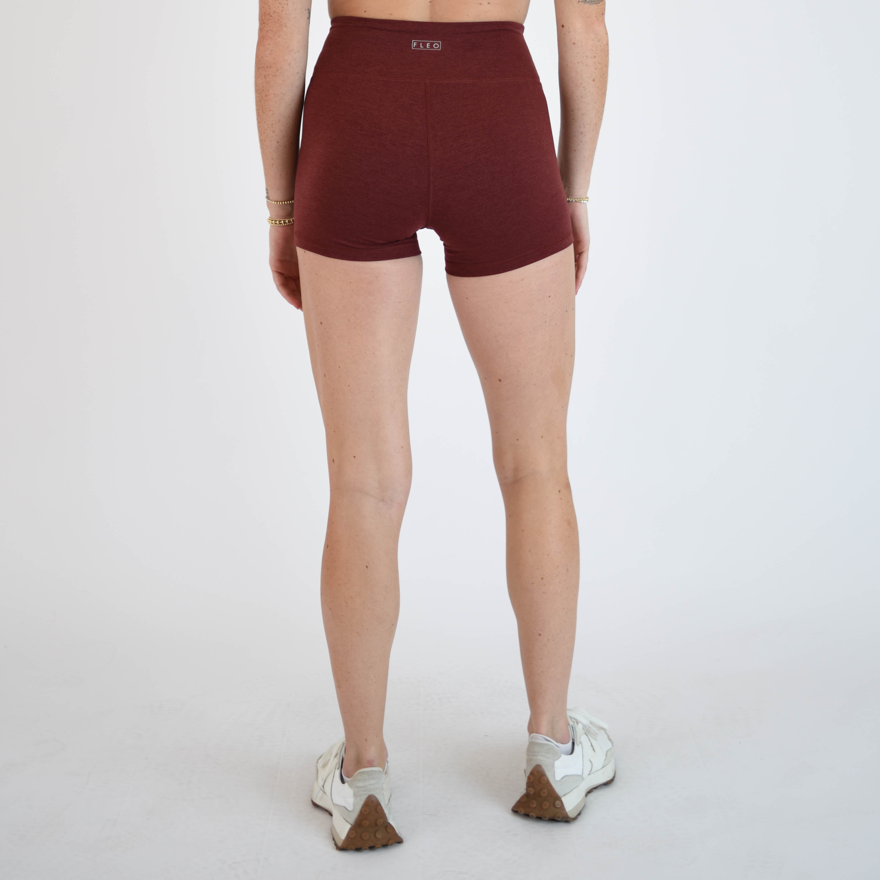 Heather Cabernet No Front Seam High Rise Spandex Shorts