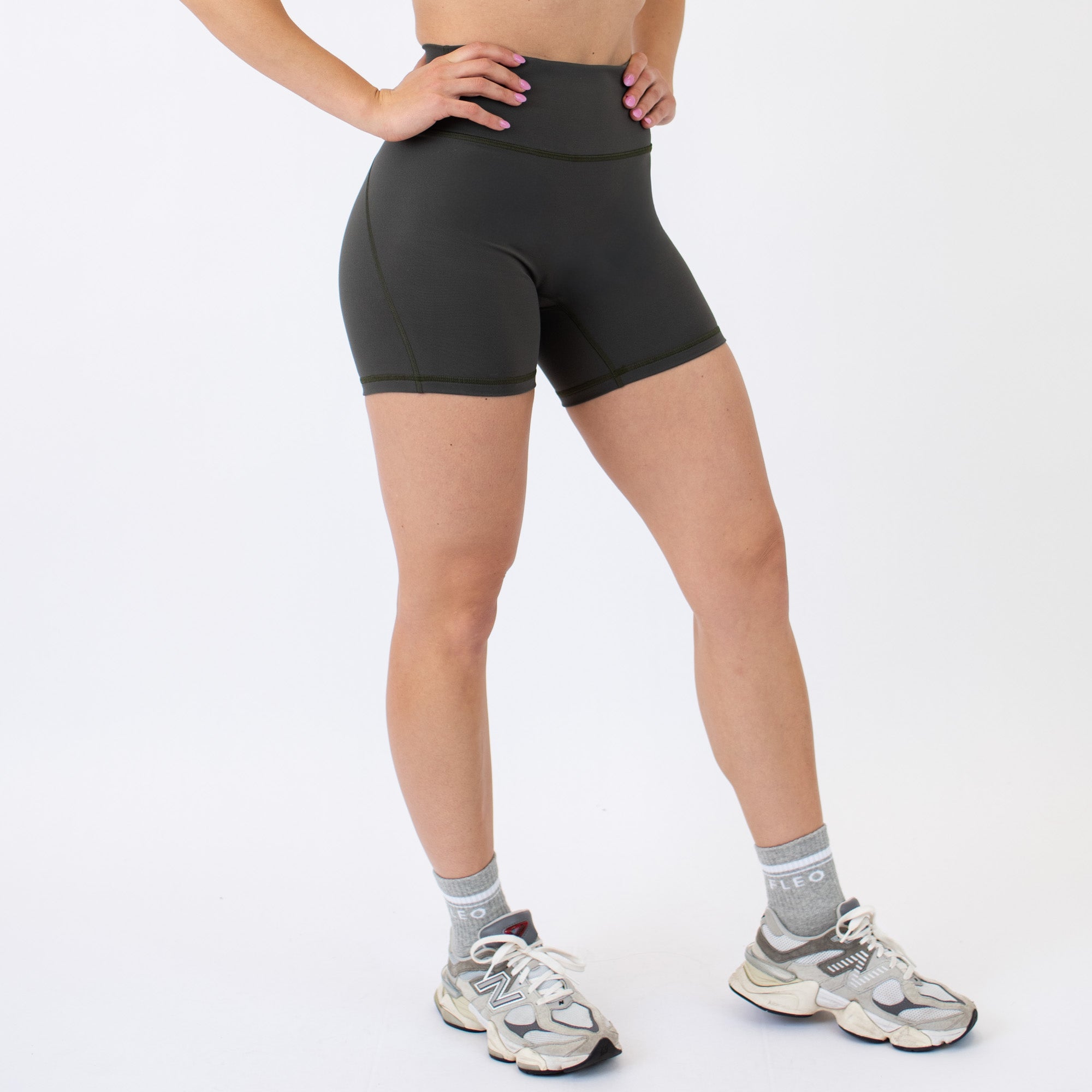 Olive No Front Seam High Rise Spandex Shorts
