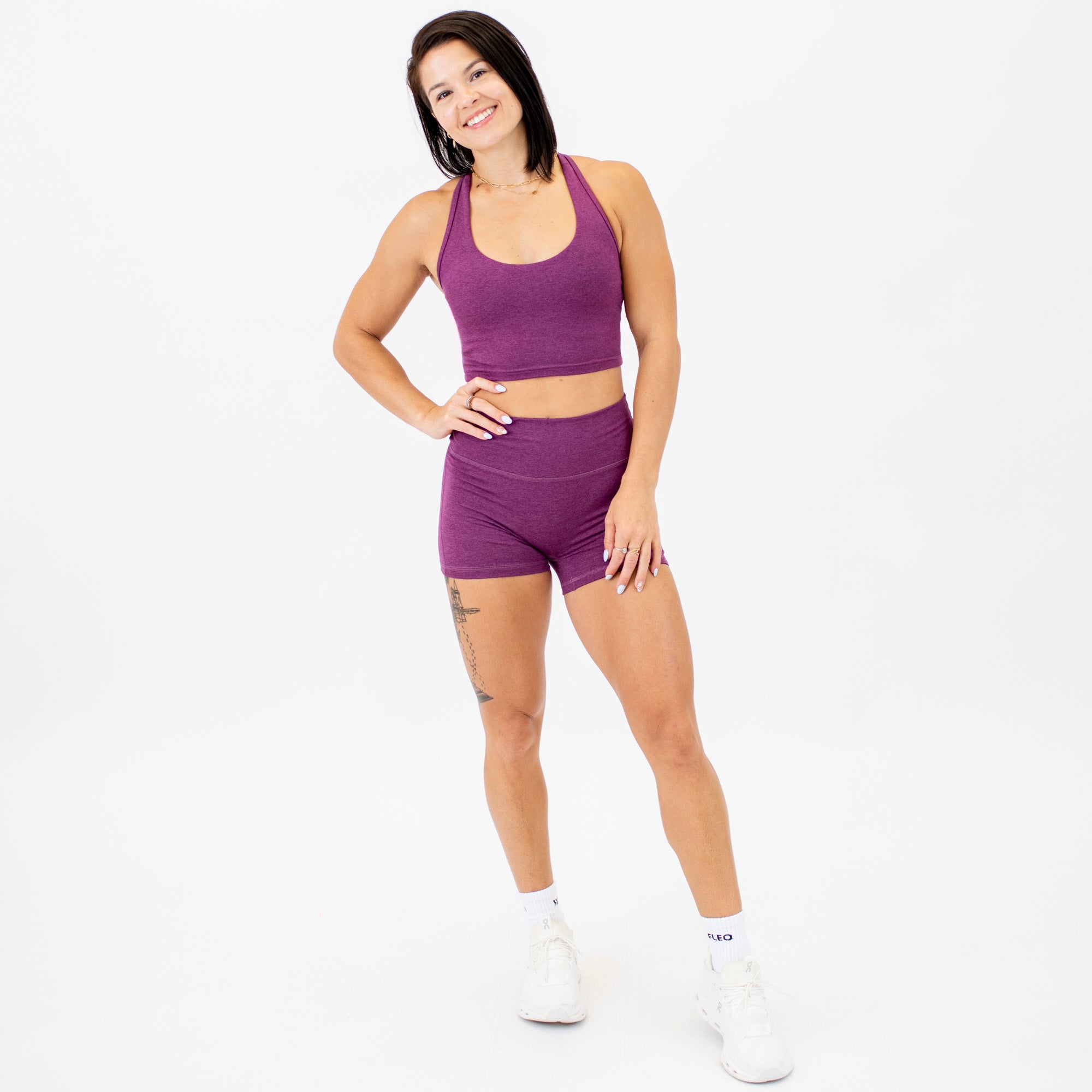 Heather Grape Kiss Core T Back Crop Tank - Fitted