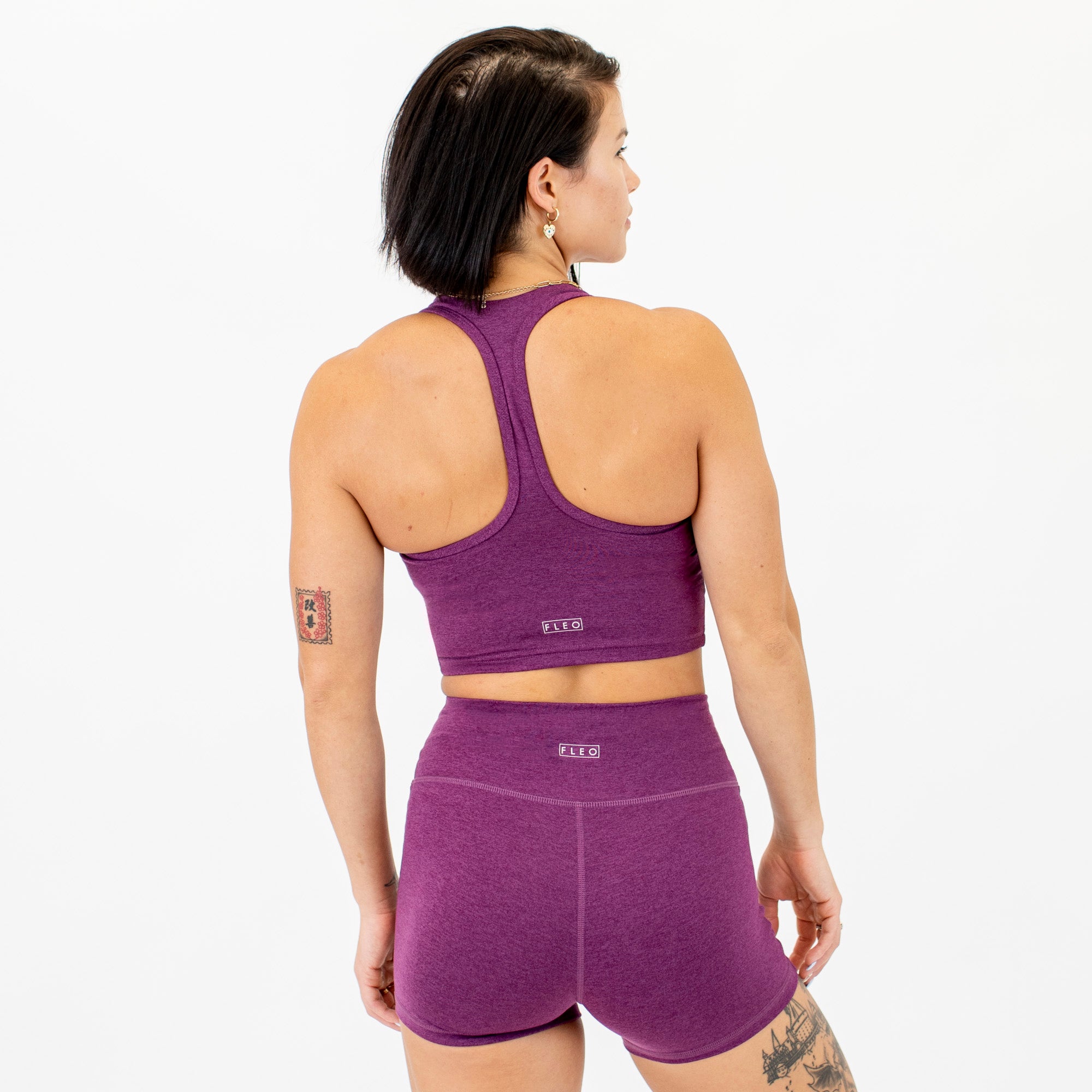 Heather Grape Kiss Core T Back Crop Tank - Fitted