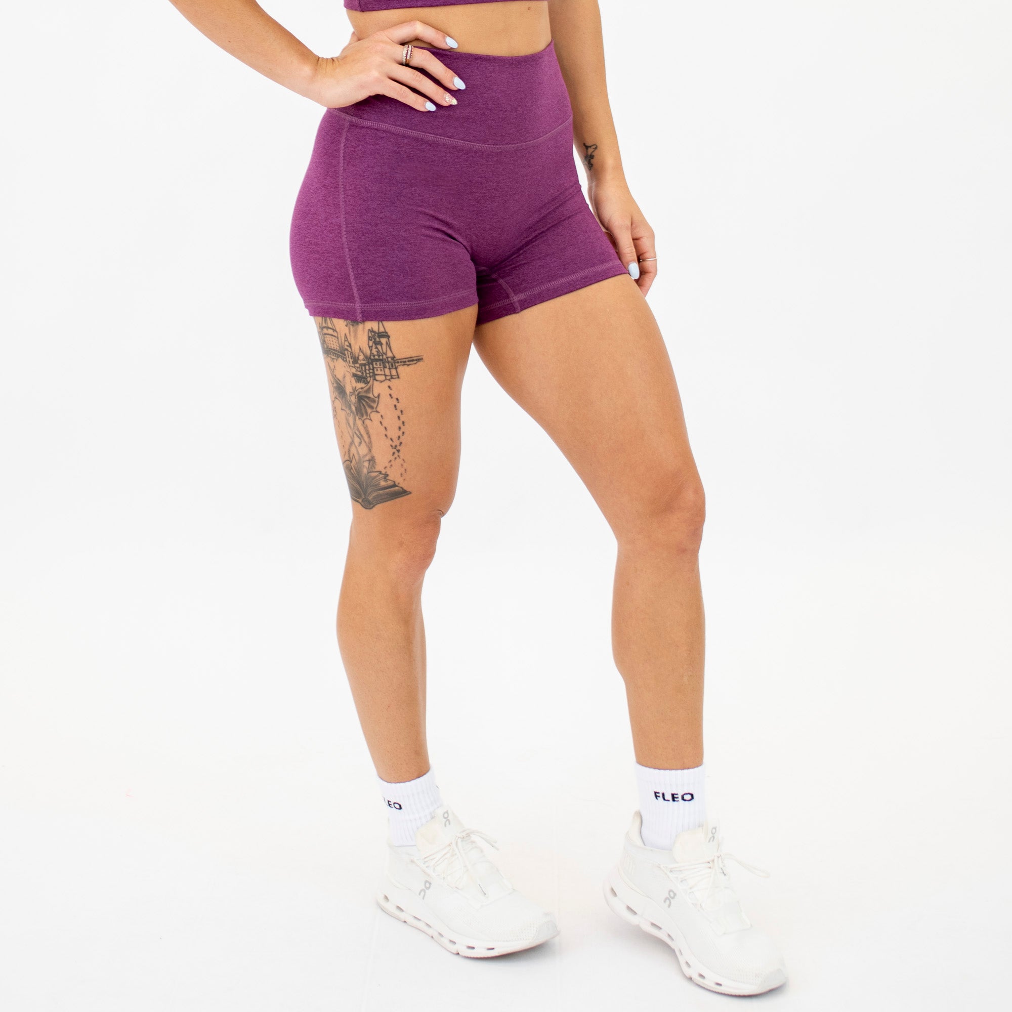 Heather Grape Kiss No Front Seam High Rise Spandex Shorts