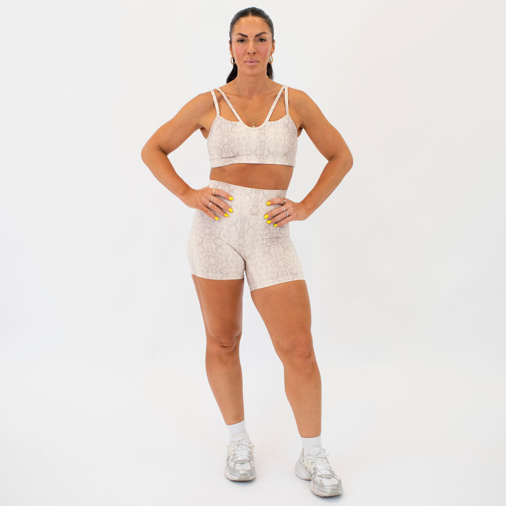 Beige Python No Front Seam High Rise Spandex Shorts