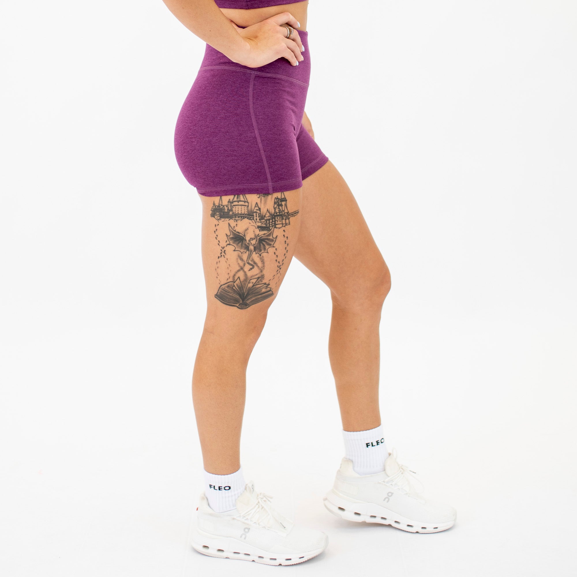 Heather Grape Kiss No Front Seam High Rise Spandex Shorts