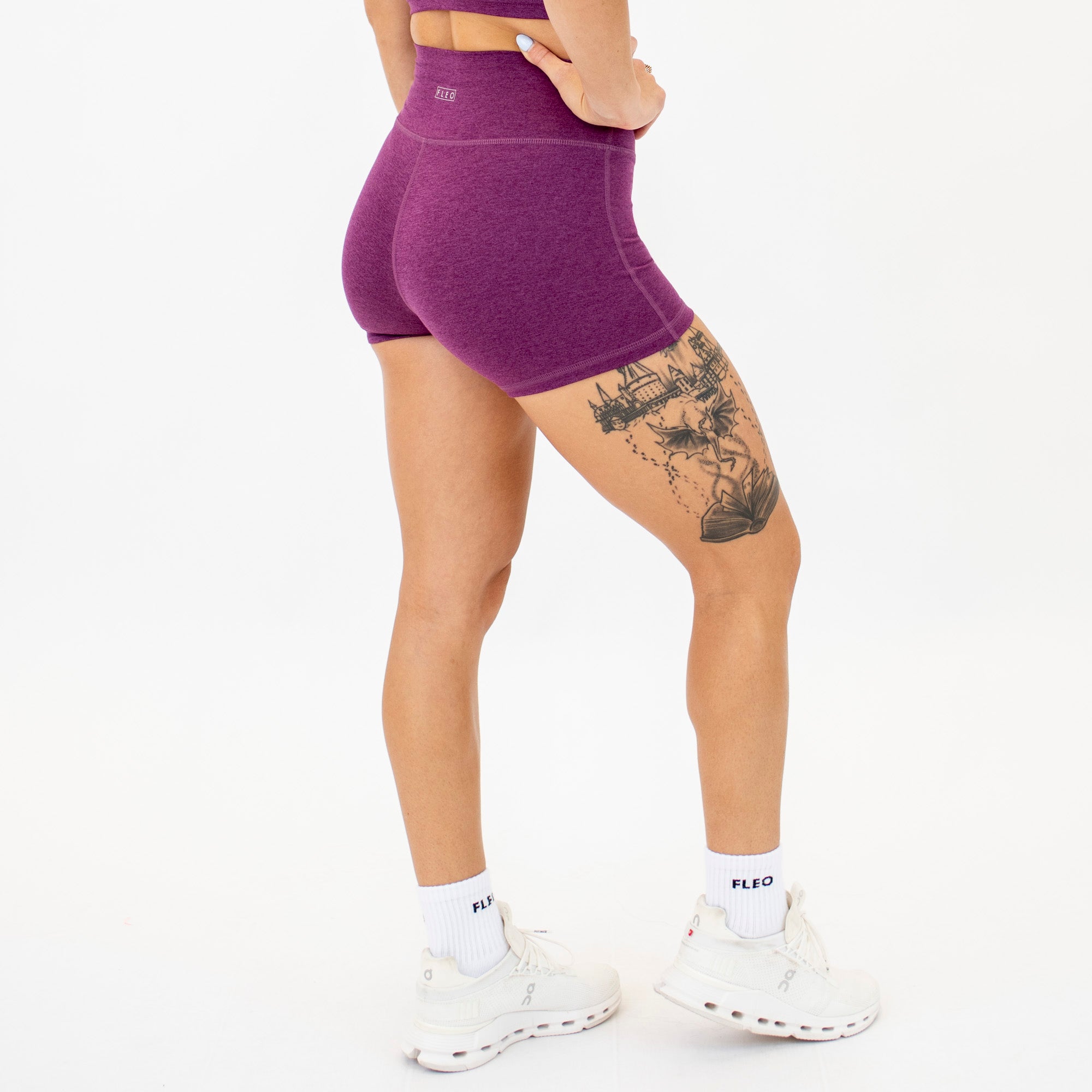 Heather Grape Kiss No Front Seam High Rise Spandex Shorts