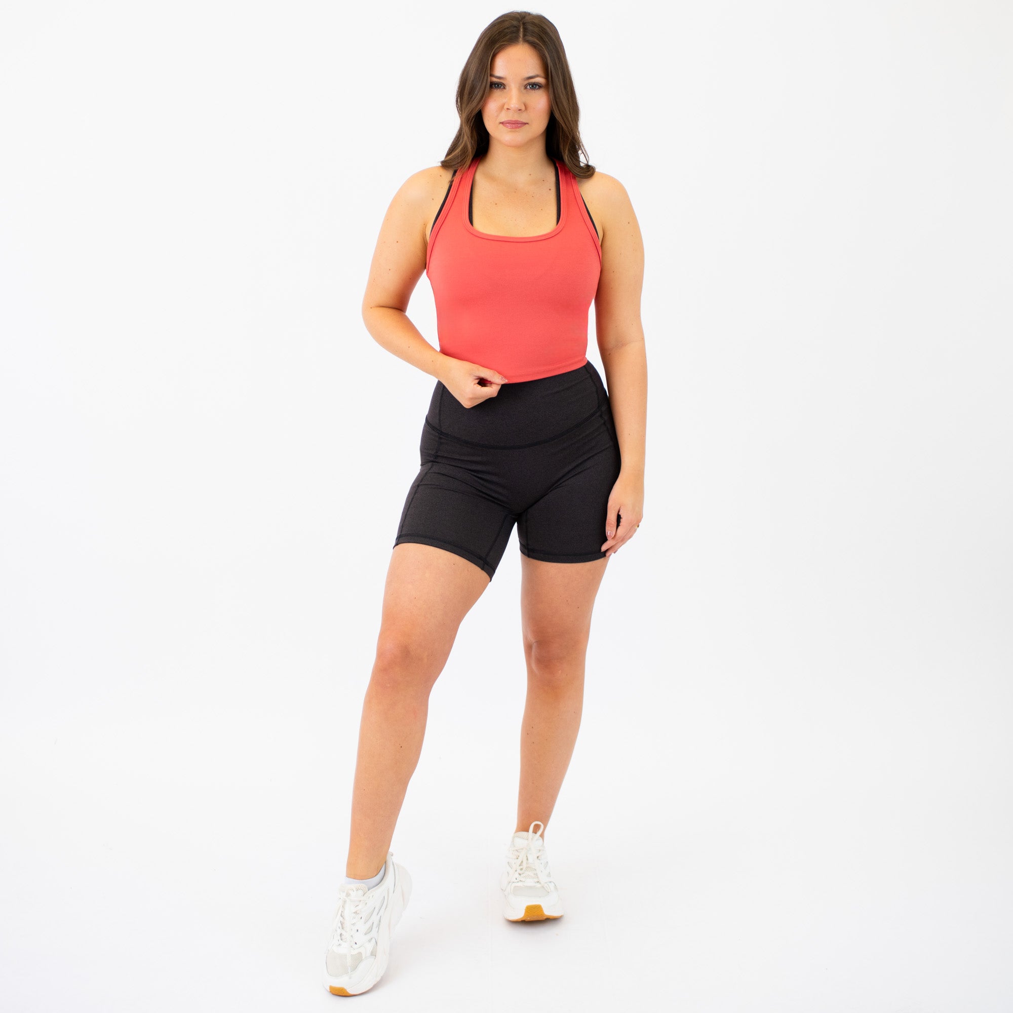 Heather Coral Blush Racerback Crop Tank - Fitted