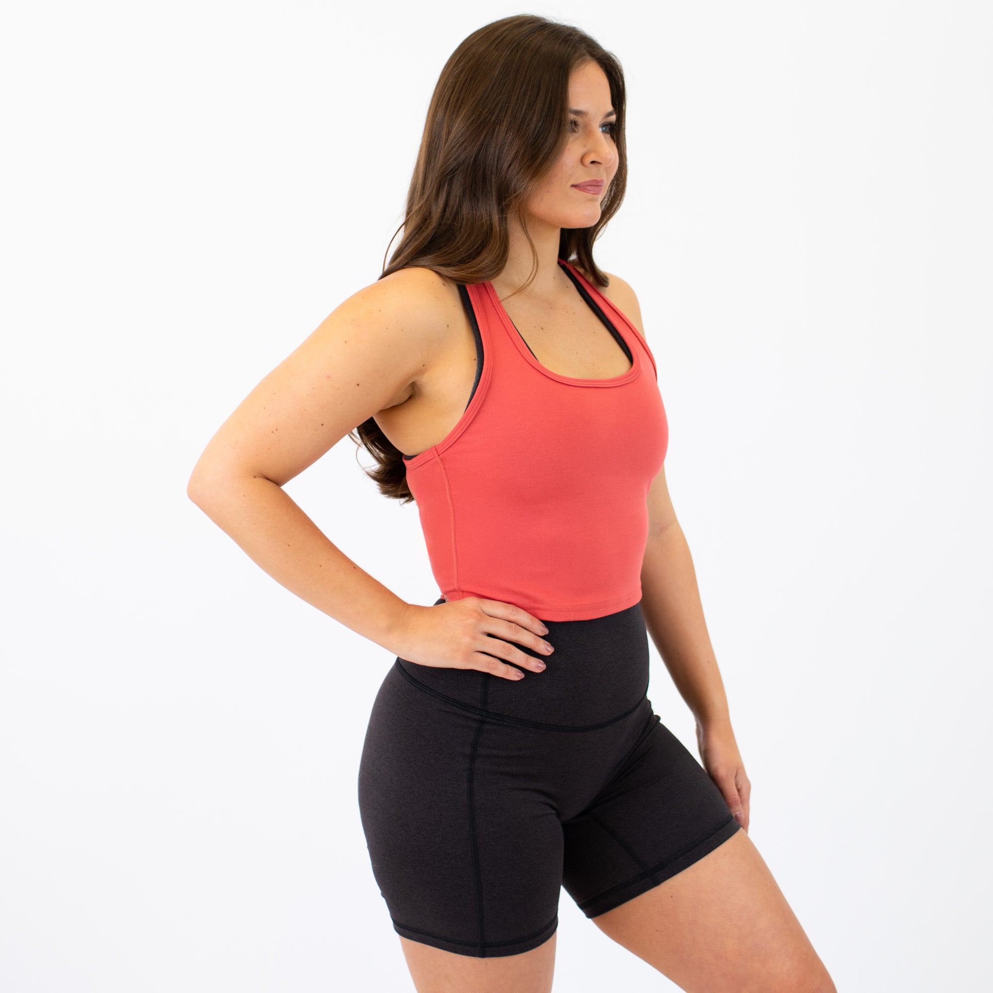 Heather Coral Blush Racerback Crop Tank - Fitted