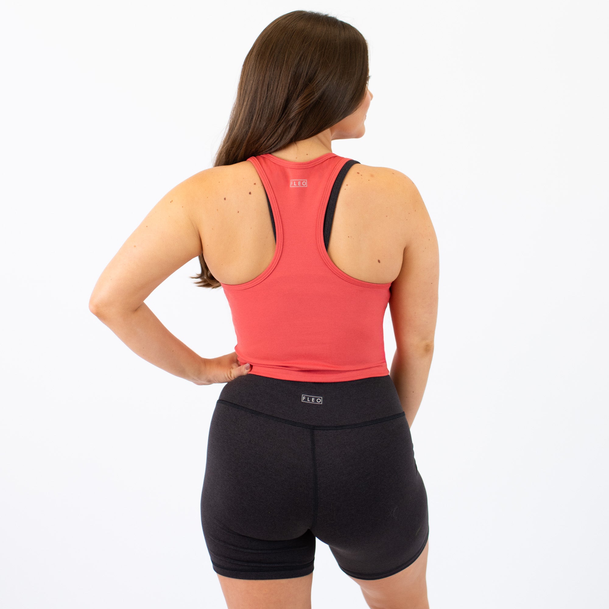 Heather Coral Blush Racerback Crop Tank - Fitted