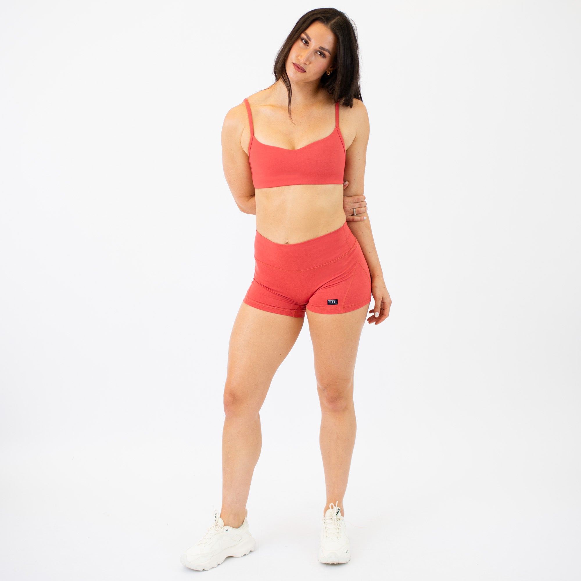 Heather Coral Blush Mid Rise Contour Training Shorts For Women