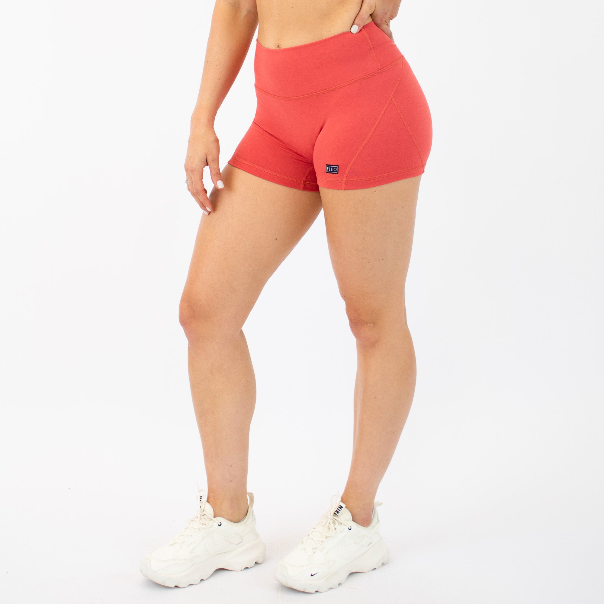 Heather Coral Blush Mid Rise Contour Training Shorts For Women