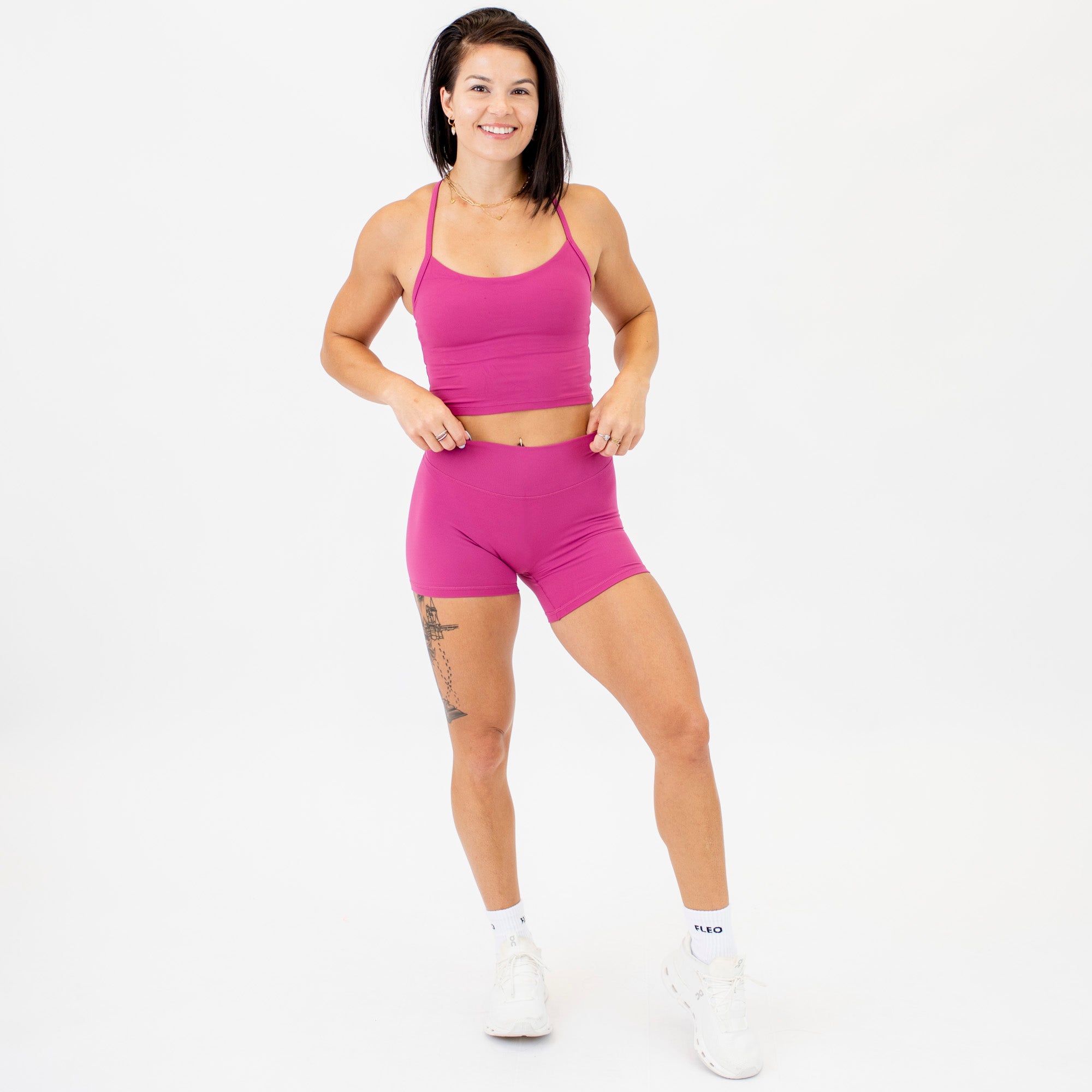 Magenta Haze High Rise V Back Spandex Shorts