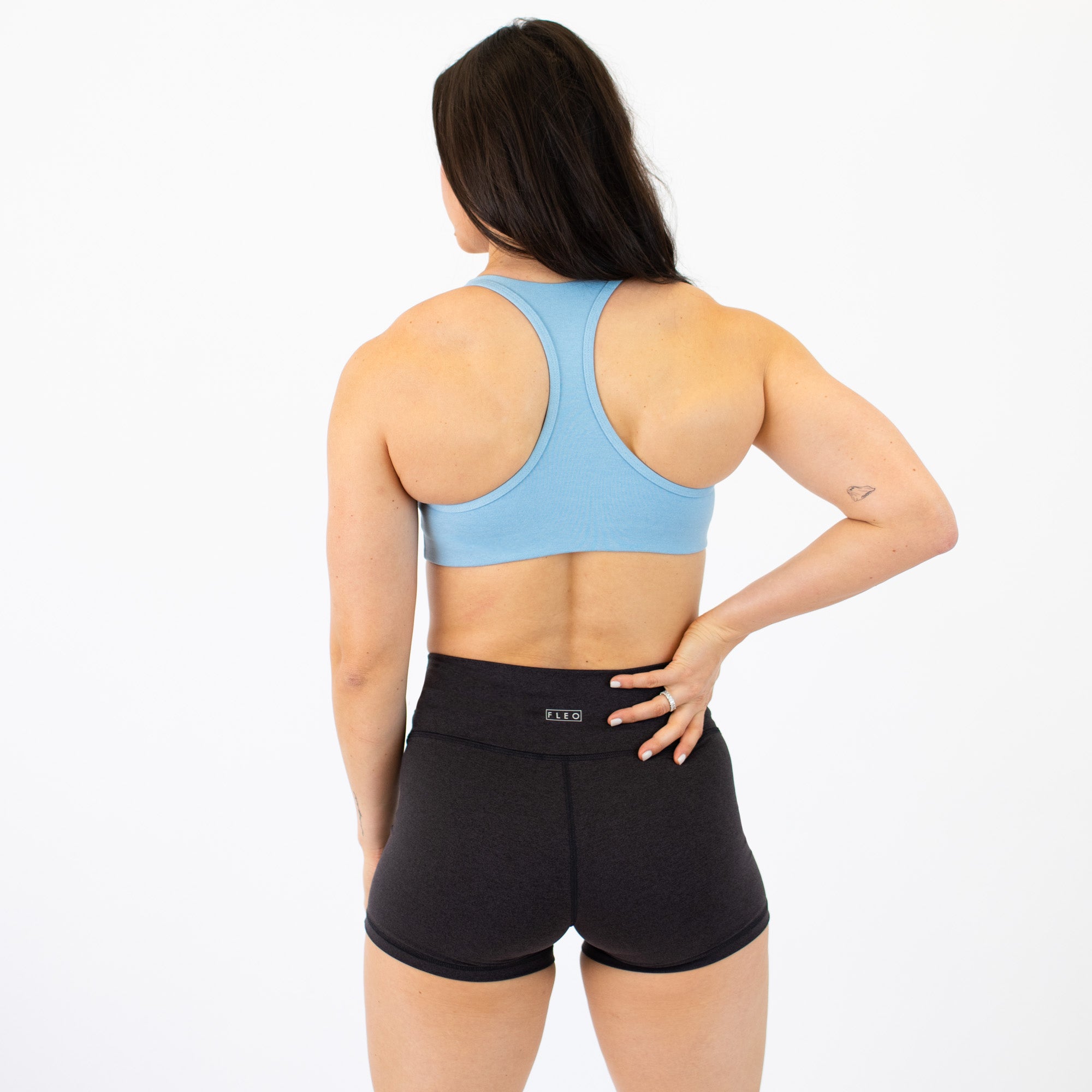 Racerback Sports Bra - Sage in Heather Blue Mist