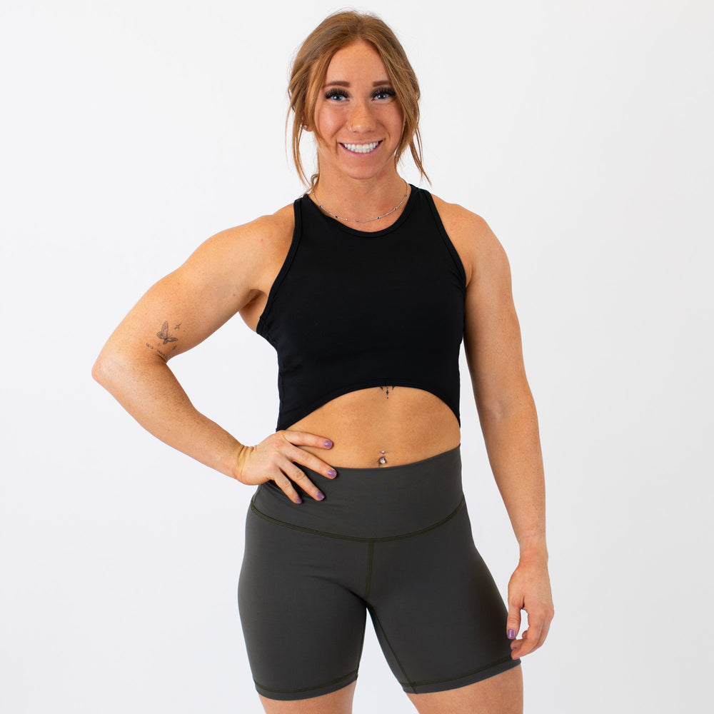 Black Curve Crop Tank - Fitted