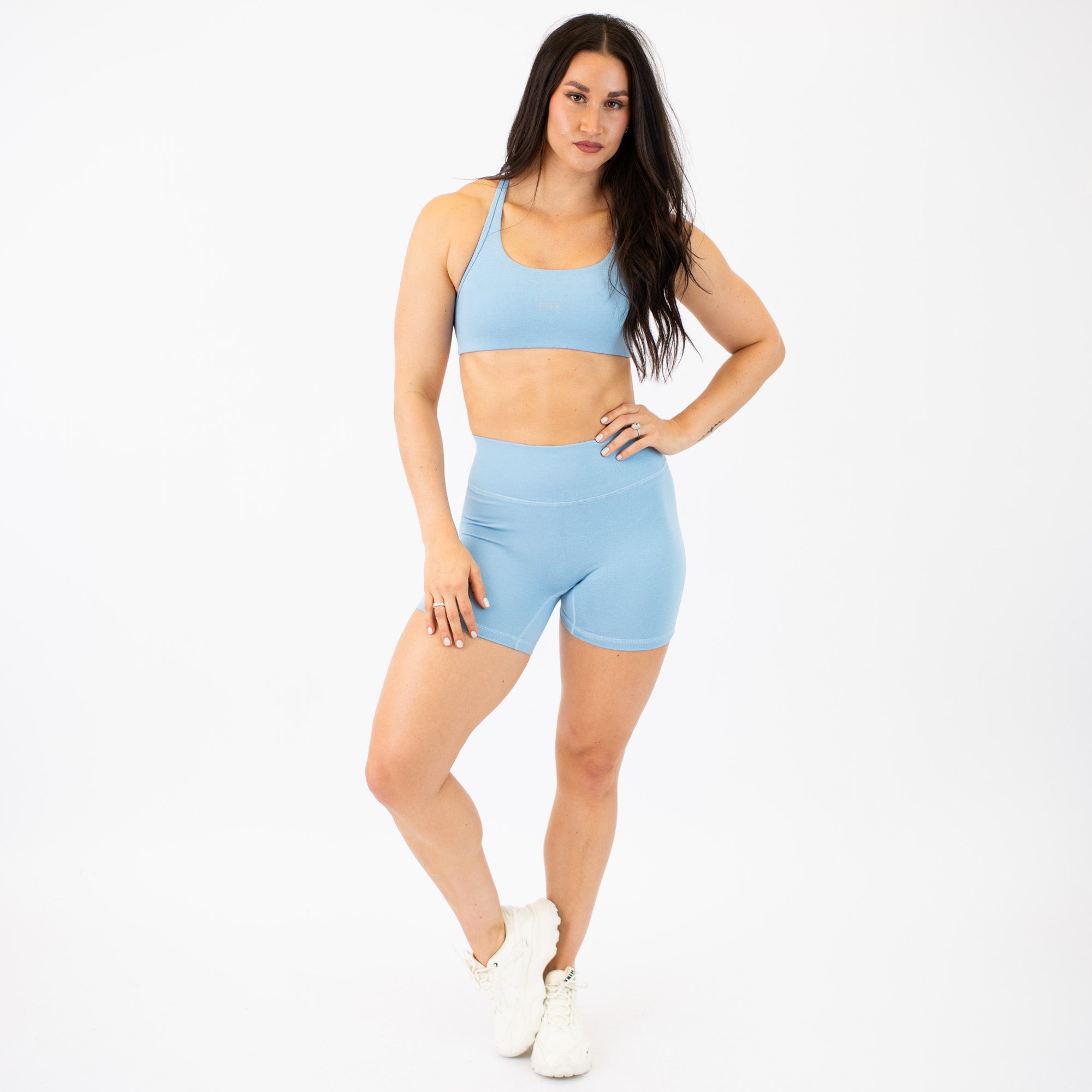 Heather Blue Mist No Front Seam High Rise Spandex Shorts