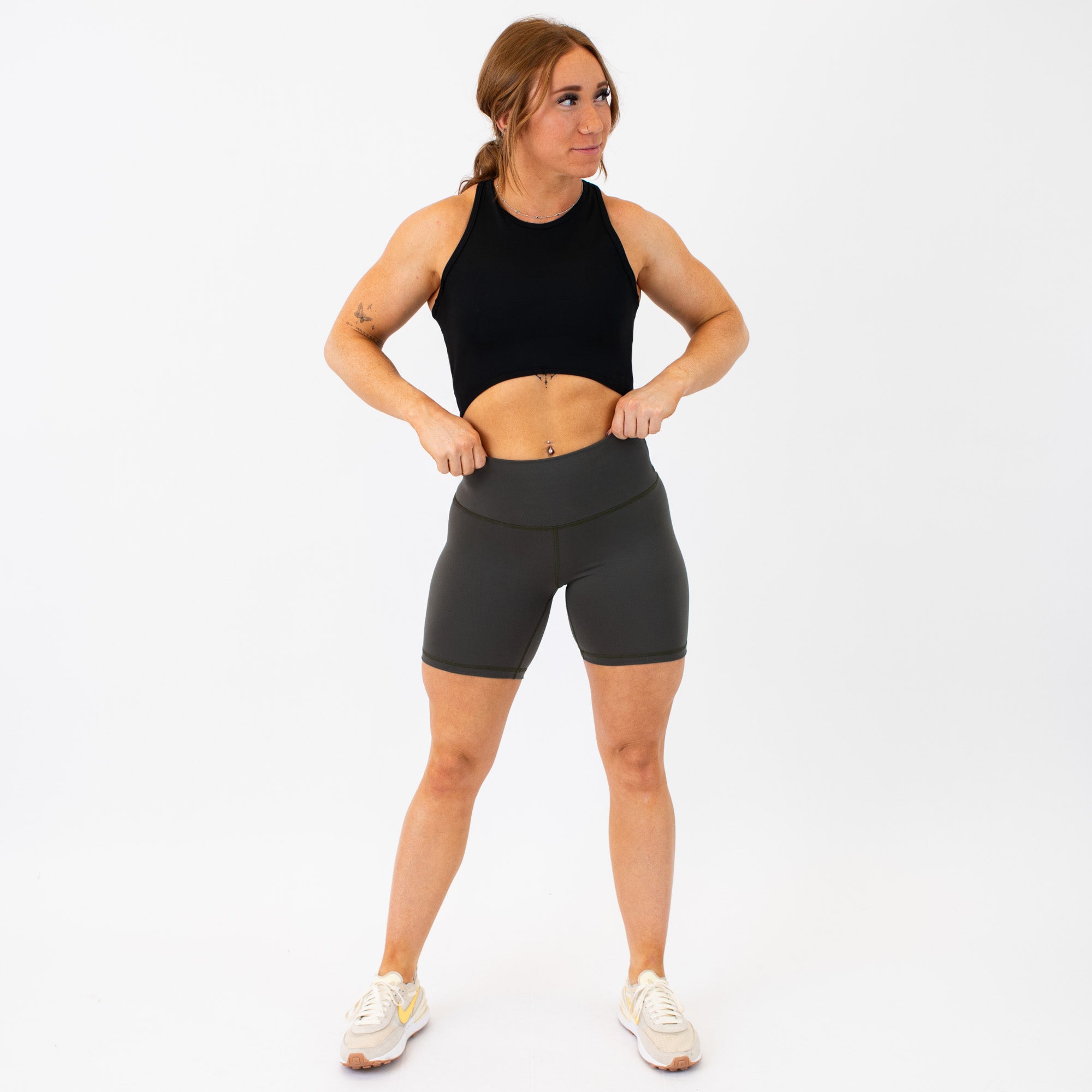 Olive High Rise Biker Spandex Shorts