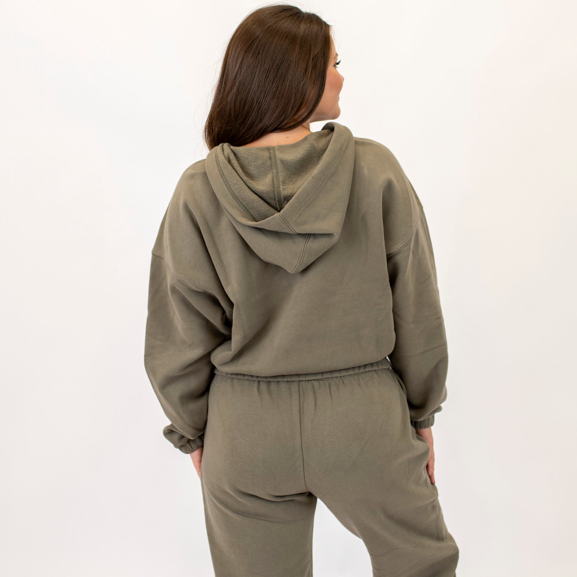 Crop Zip Hoodie Sweatshirt | Weekender | Neutral Olive