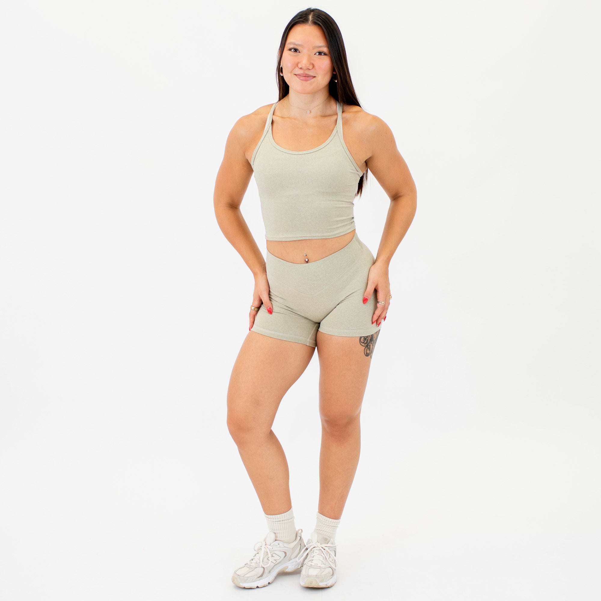 Heather Seneca Gray V Waistband No Front Seam High Rise Shorts