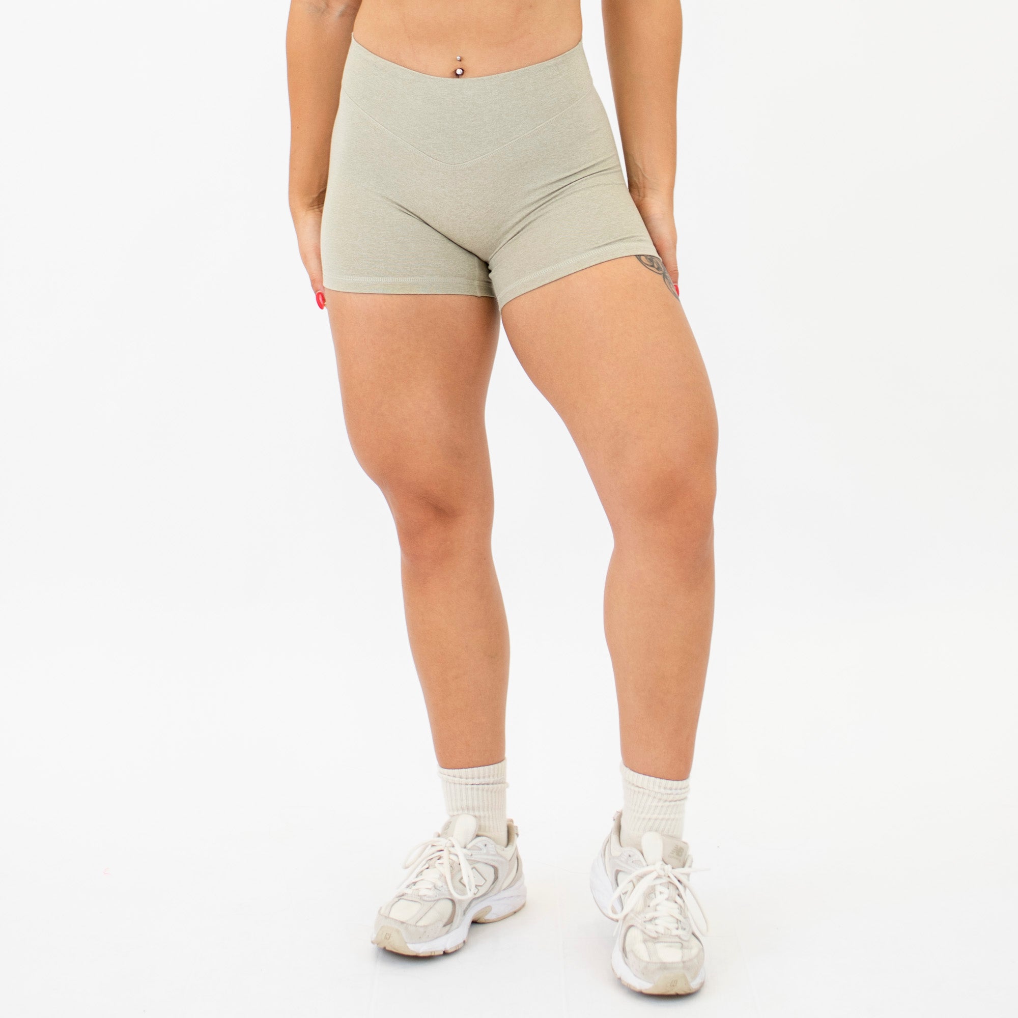Heather Seneca Gray V Waistband No Front Seam High Rise Shorts
