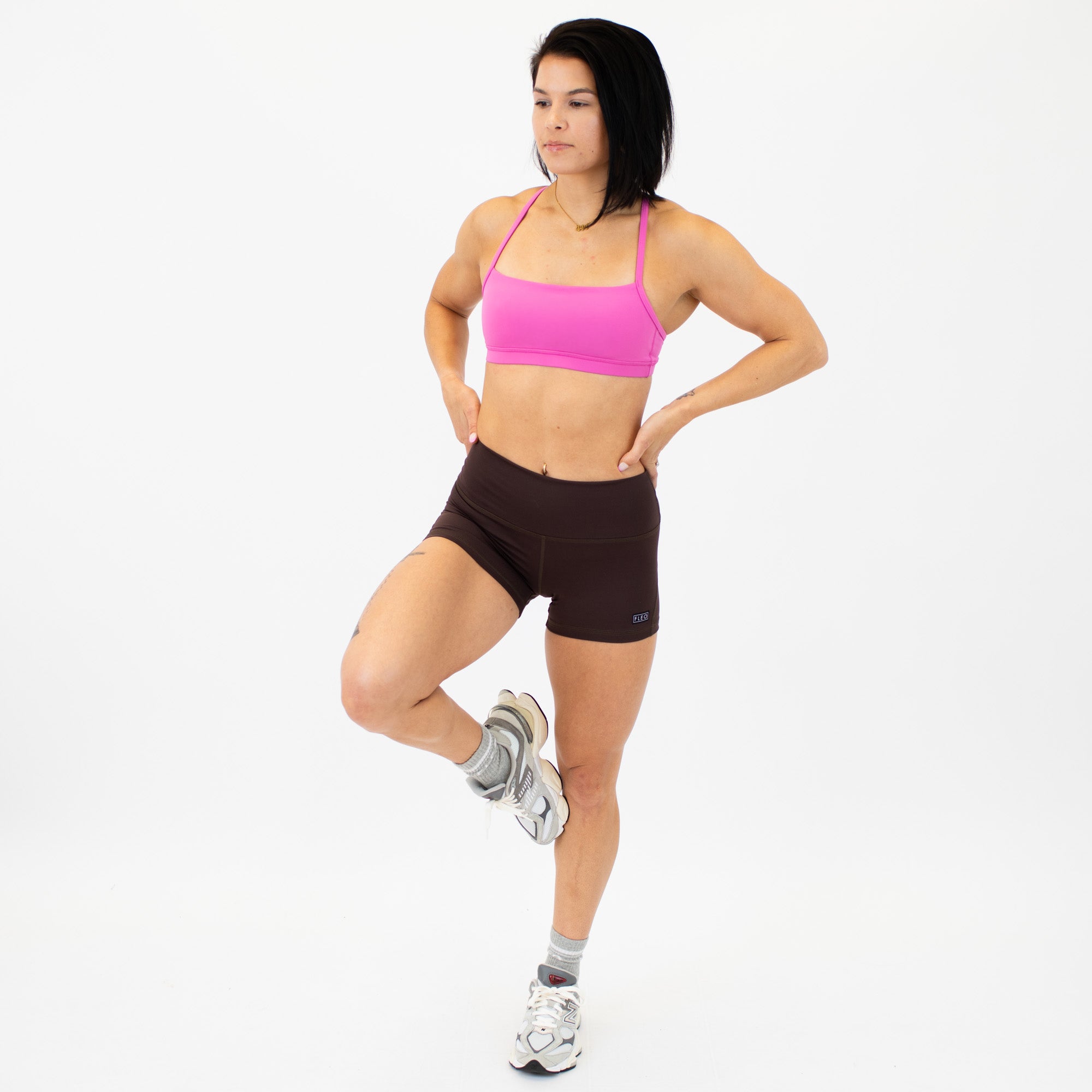 Chocolate Mid Rise Contour Training Shorts For Women