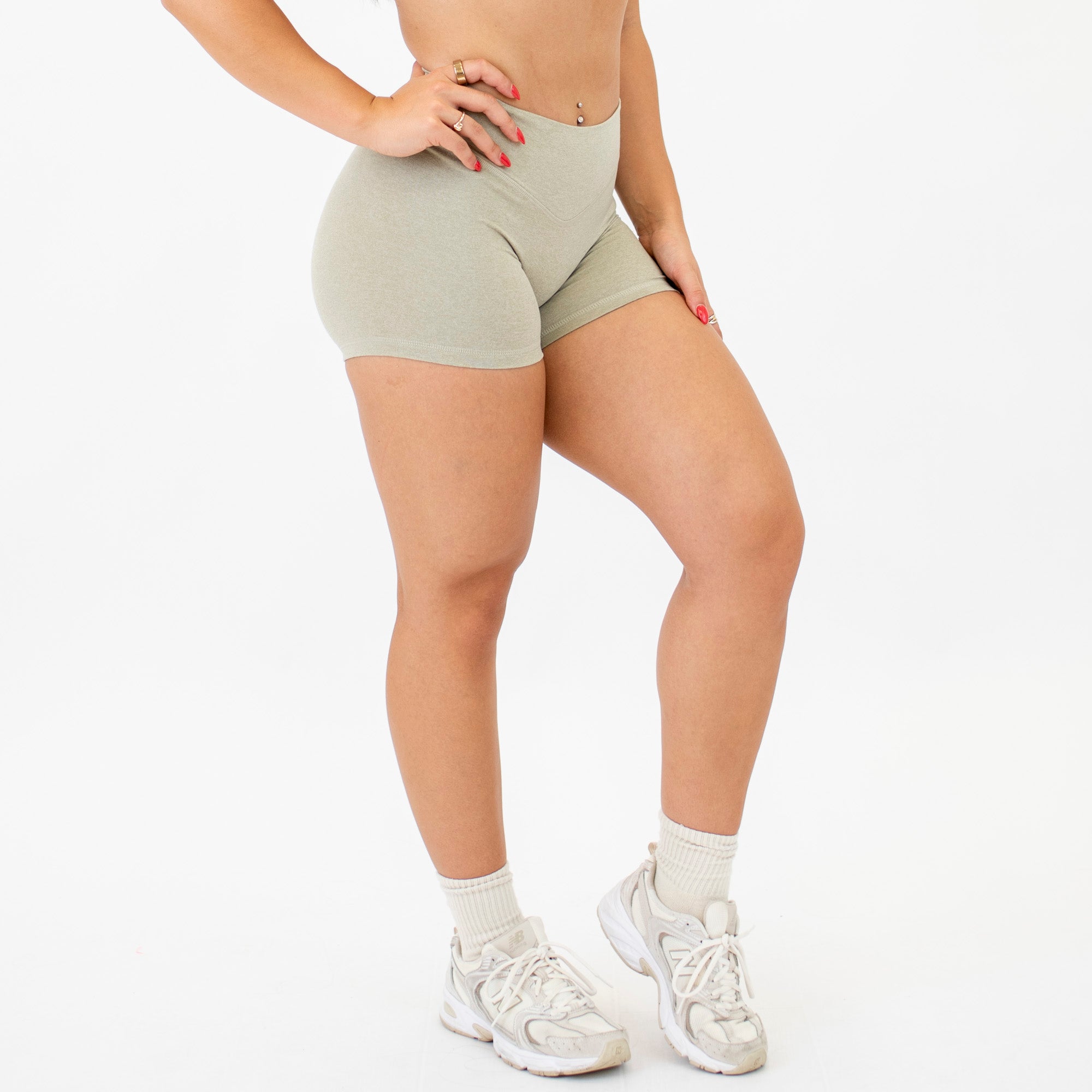 Heather Seneca Gray V Waistband No Front Seam High Rise Shorts