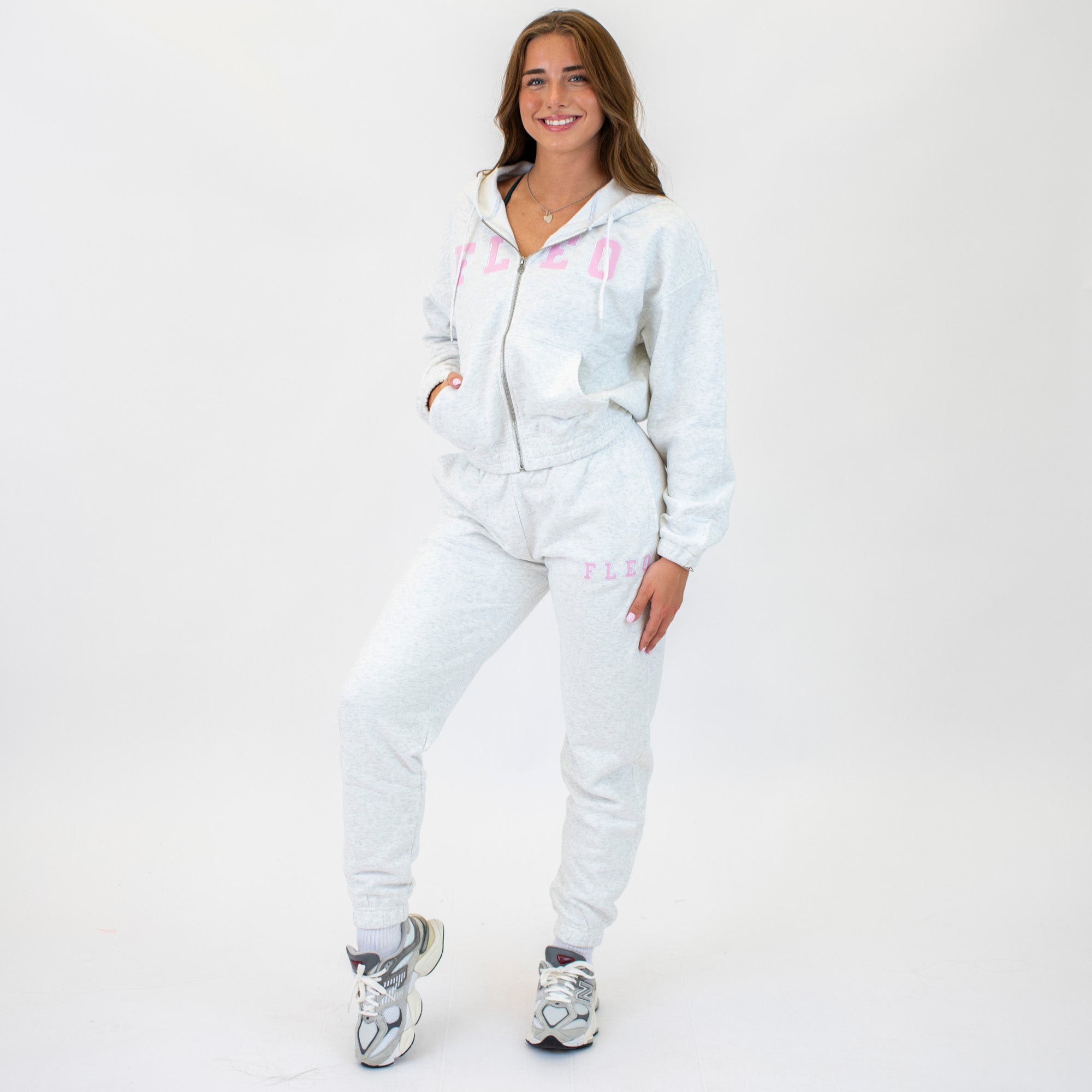 Crop Zip Hoodie Sweatshirt | Weekender | Heather White Gray